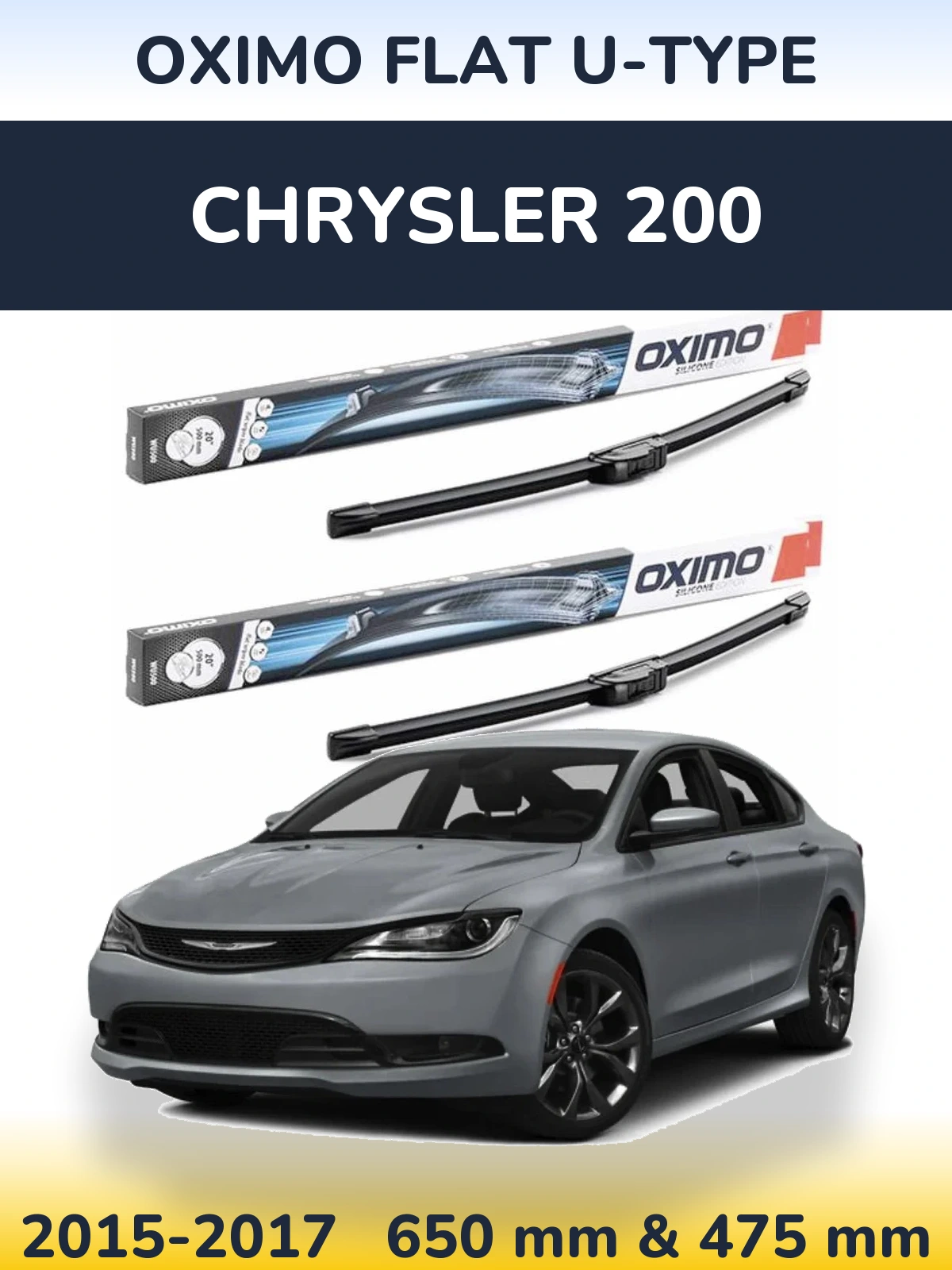 Комплект передних дворников Oximo Flat U-type 650 & 475 мм для Chrysler 200 2015-2017