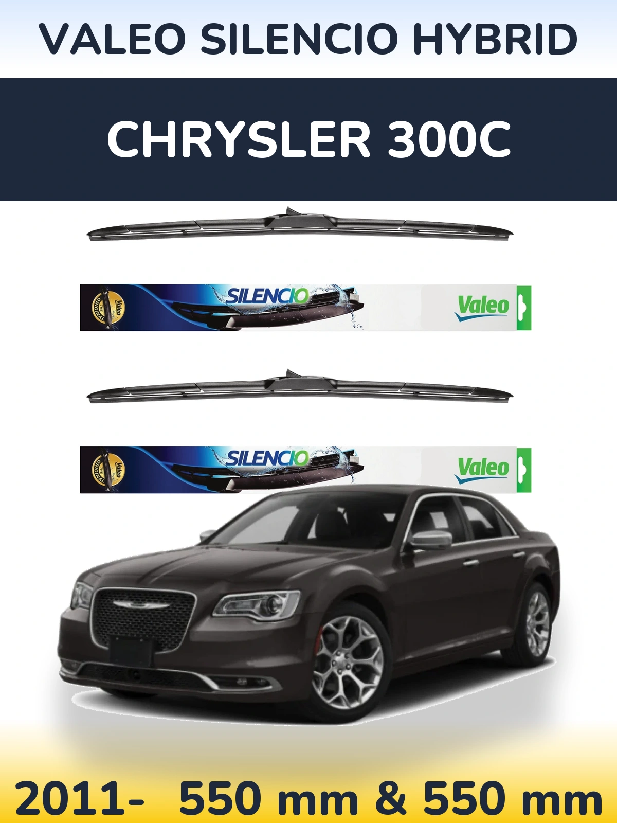 Front wiper blade set Valeo Silencio Hybrid 550 & 550 mm for Chrysler 300C 2011-2026