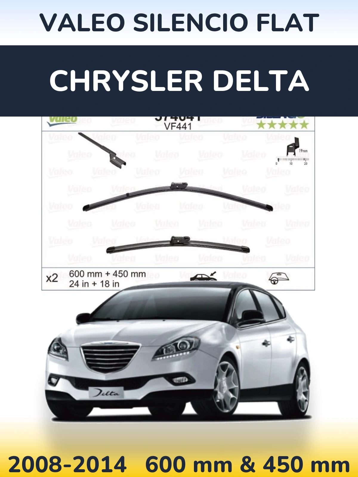 Комплект передних дворников Valeo Silencio Flat 600 & 450 мм для Chrysler Delta 2008-2014