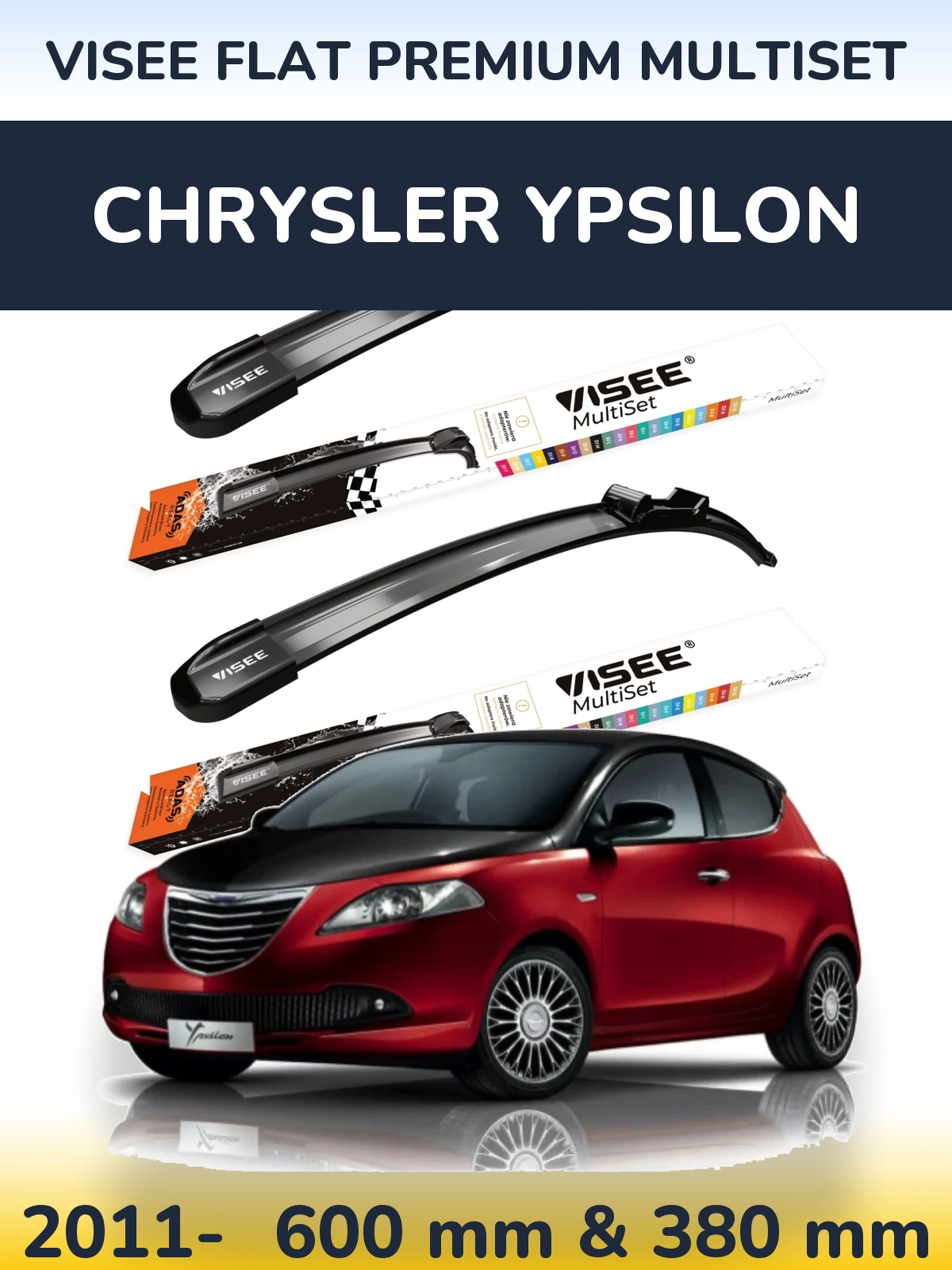 Комплект передніх щіток VISEE FLAT PREMIUM MultiSet 600 & 380 мм для Chrysler Ypsilon 2011-2026