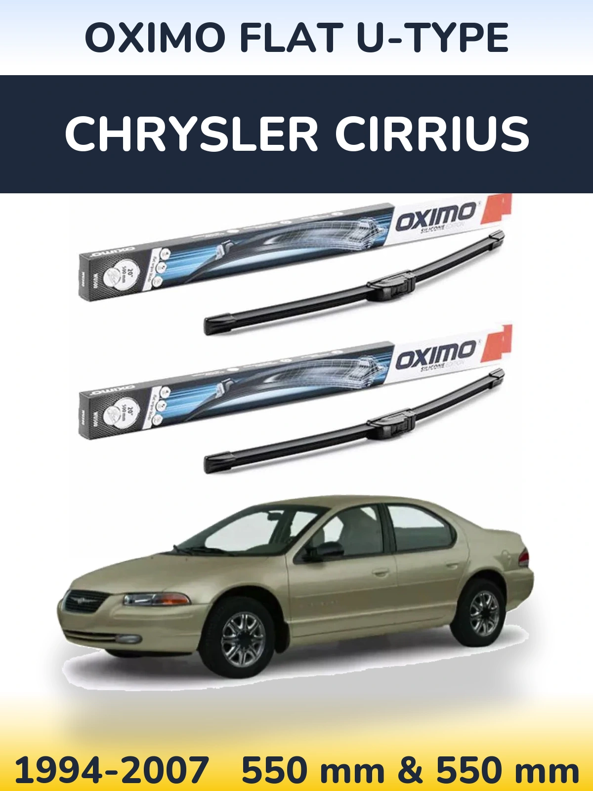 Front wiper blade set Oximo Flat U-type 550 & 550 mm for Chrysler Cirrius 1994-2007