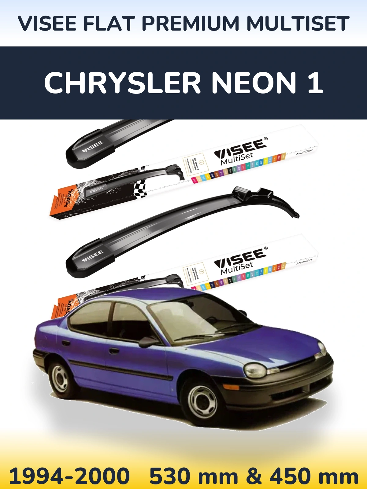 Front wiper blade set VISEE FLAT PREMIUM MultiSet 530 & 450 mm for Chrysler Neon 1 1994-2000