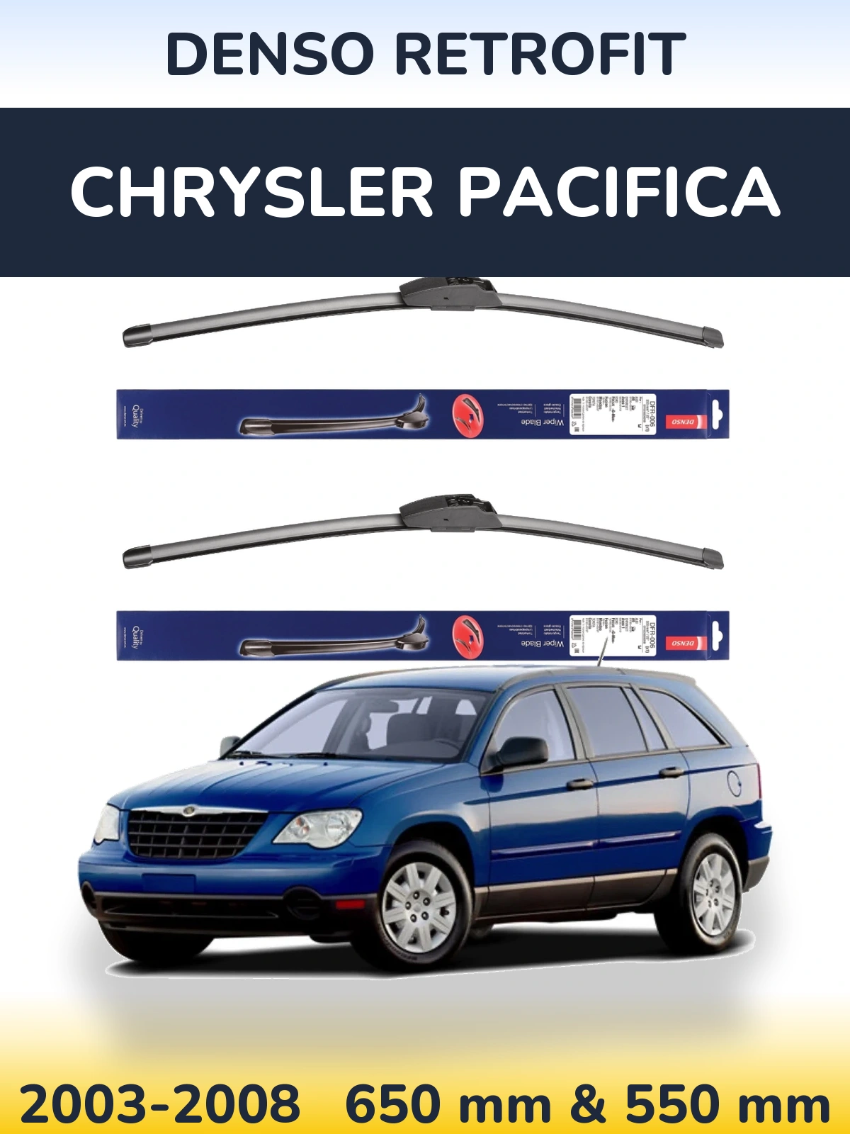 Front wiper blade set Denso Retrofit 650 & 550 mm for Chrysler Pacifica 2003-2008