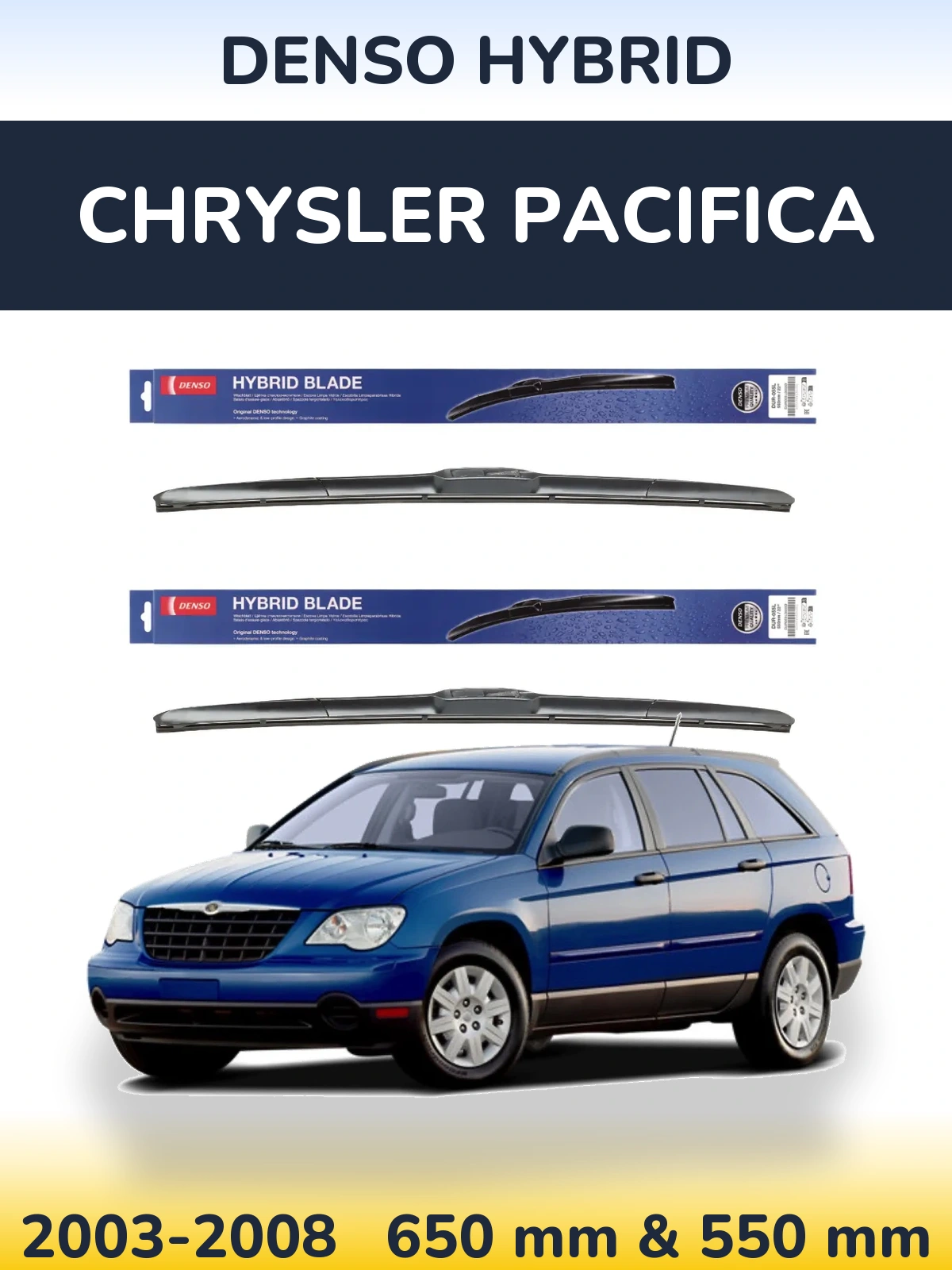 Front wiper blade set Denso Hybrid 650 & 550 mm for Chrysler Pacifica 2003-2008