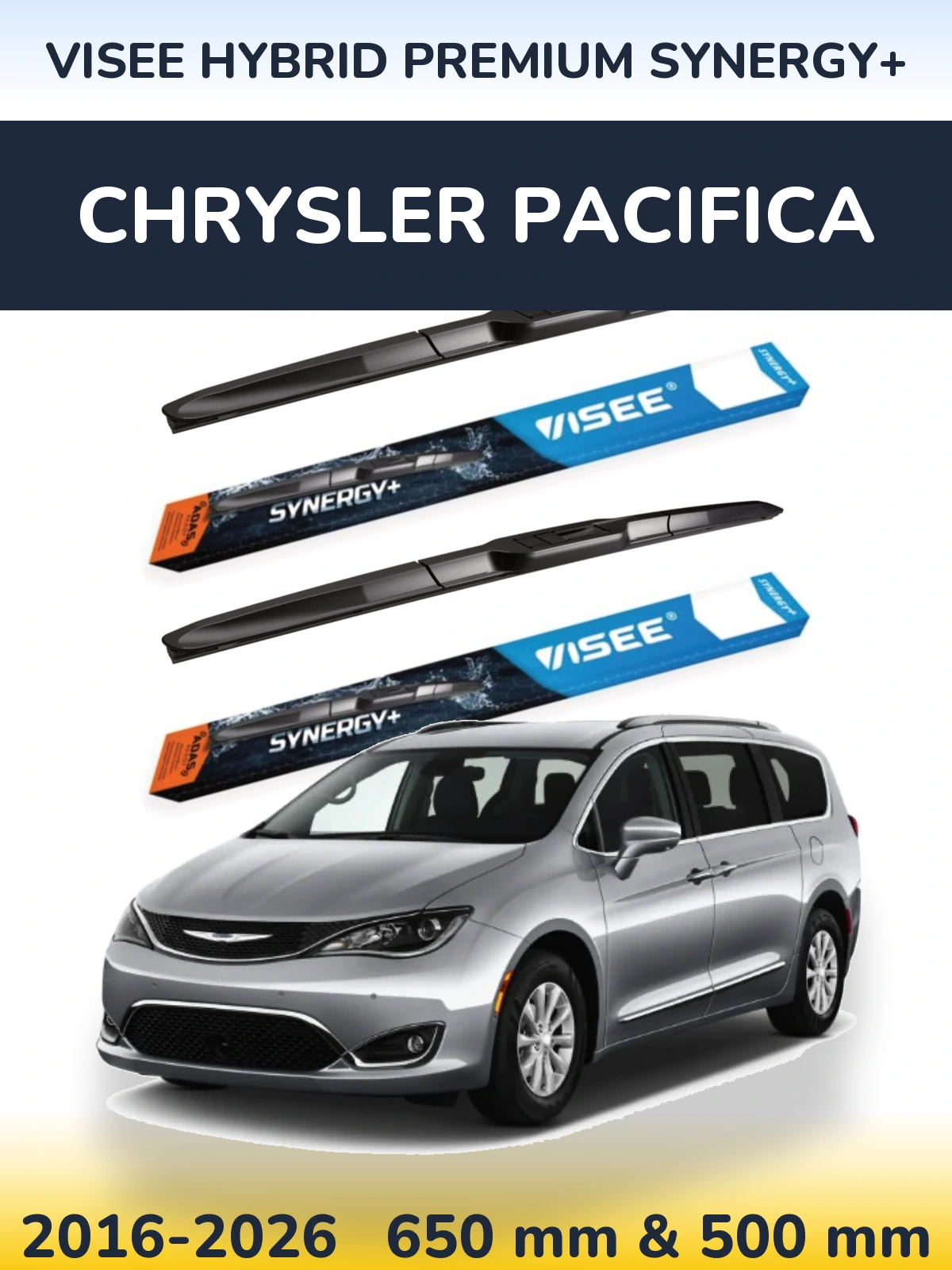 Front wiper blade set VISEE HYBRID PREMIUM SYNERGY+ 650 & 500 mm for Chrysler Pacifica 2016-2026