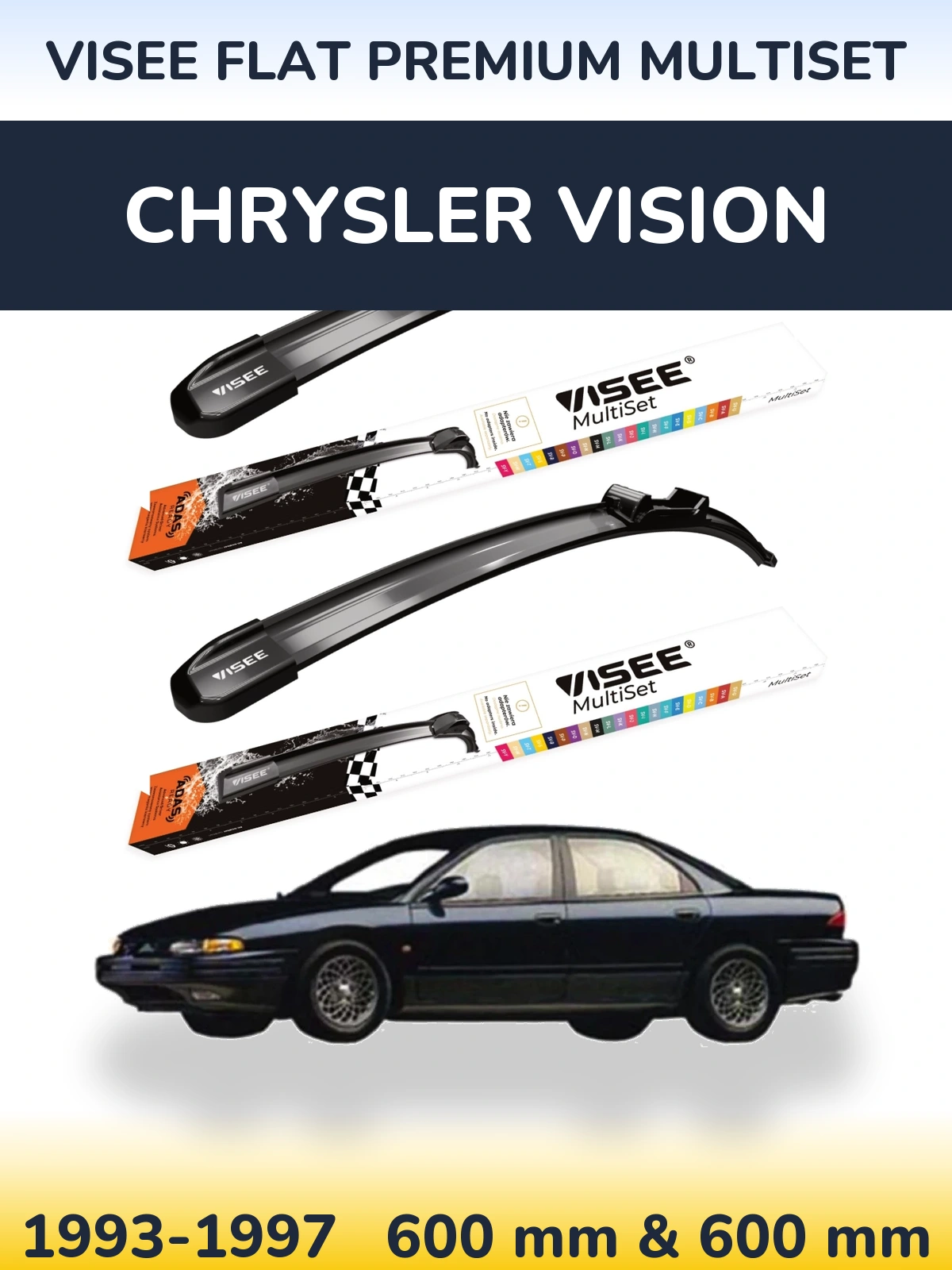 Front wiper blade set VISEE FLAT PREMIUM MultiSet 600 & 600 mm for Chrysler Vision 1993-1997