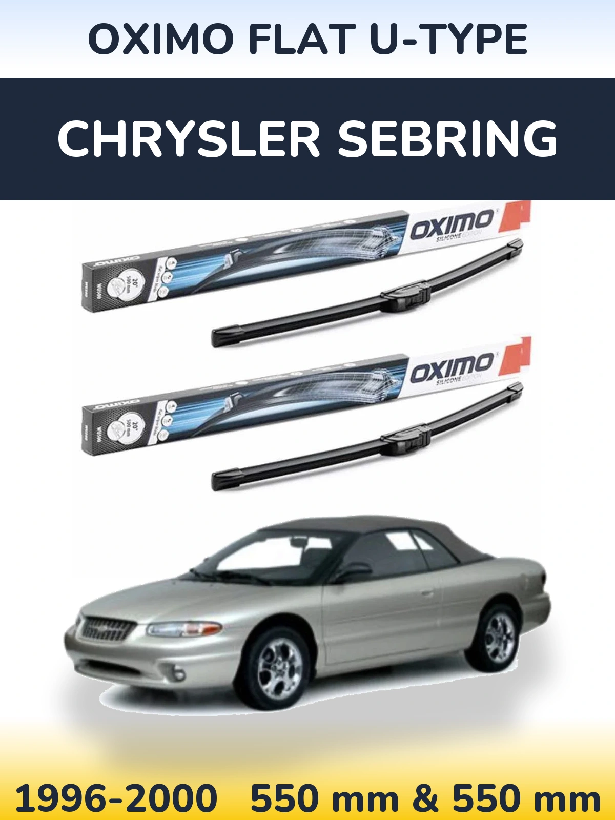 Front wiper blade set Oximo Flat U-type 550 & 550 mm for Chrysler Sebring 1996-2000