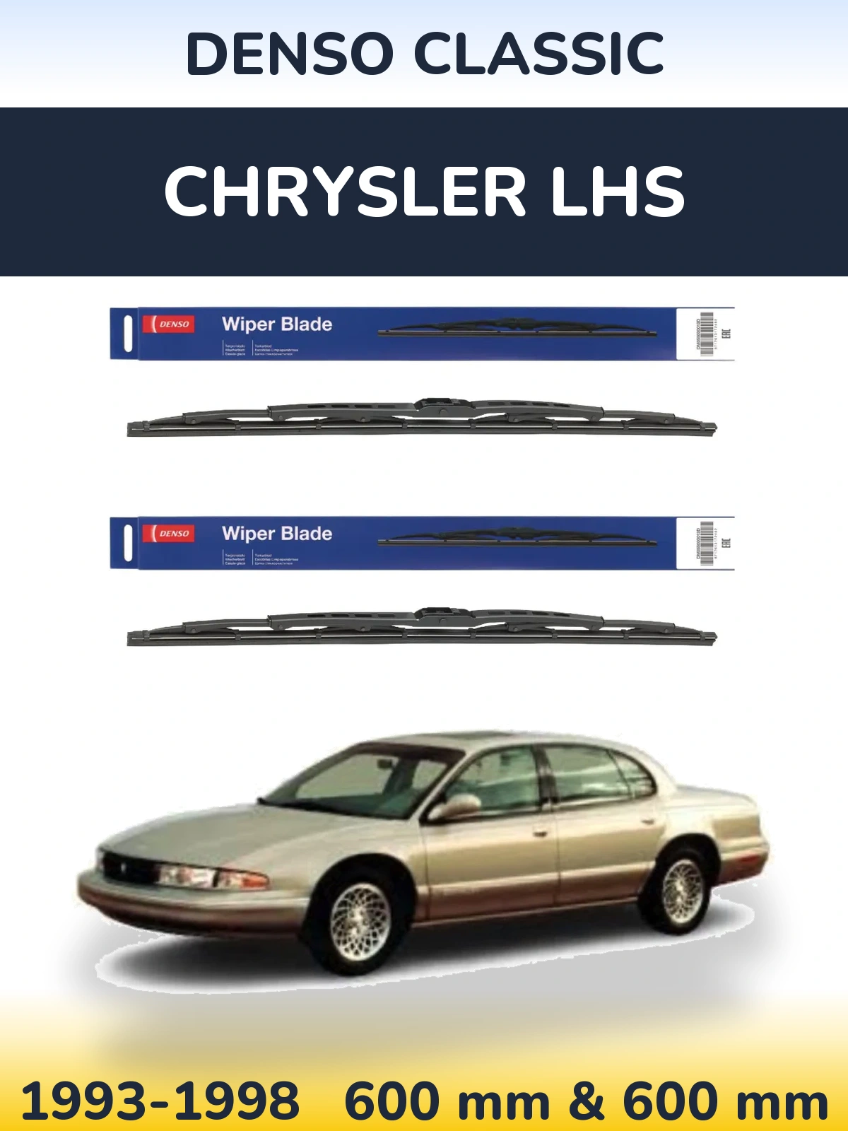 Front wiper blade set Denso Classic 600 & 600 mm for Chrysler LHS 1993-1998