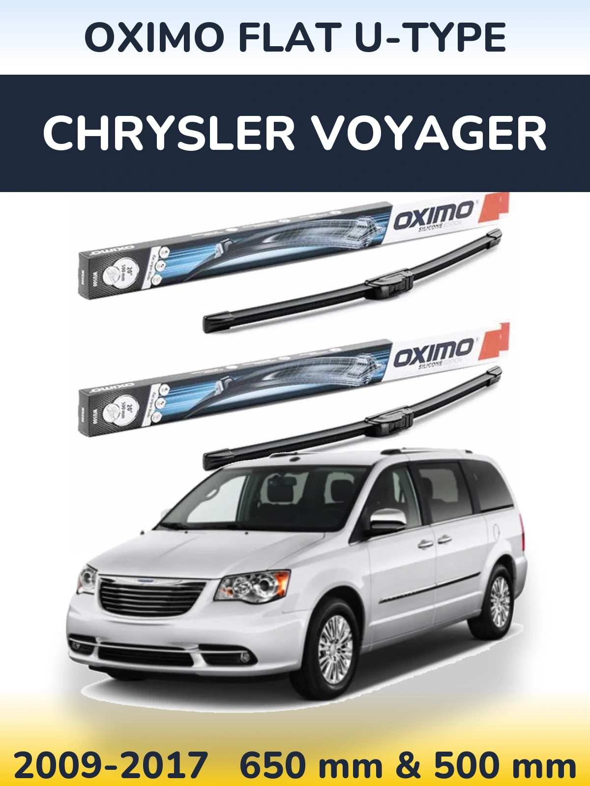 Комплект передних дворников Oximo Flat U-type 650 & 500 мм для Chrysler Voyager 2009-2017