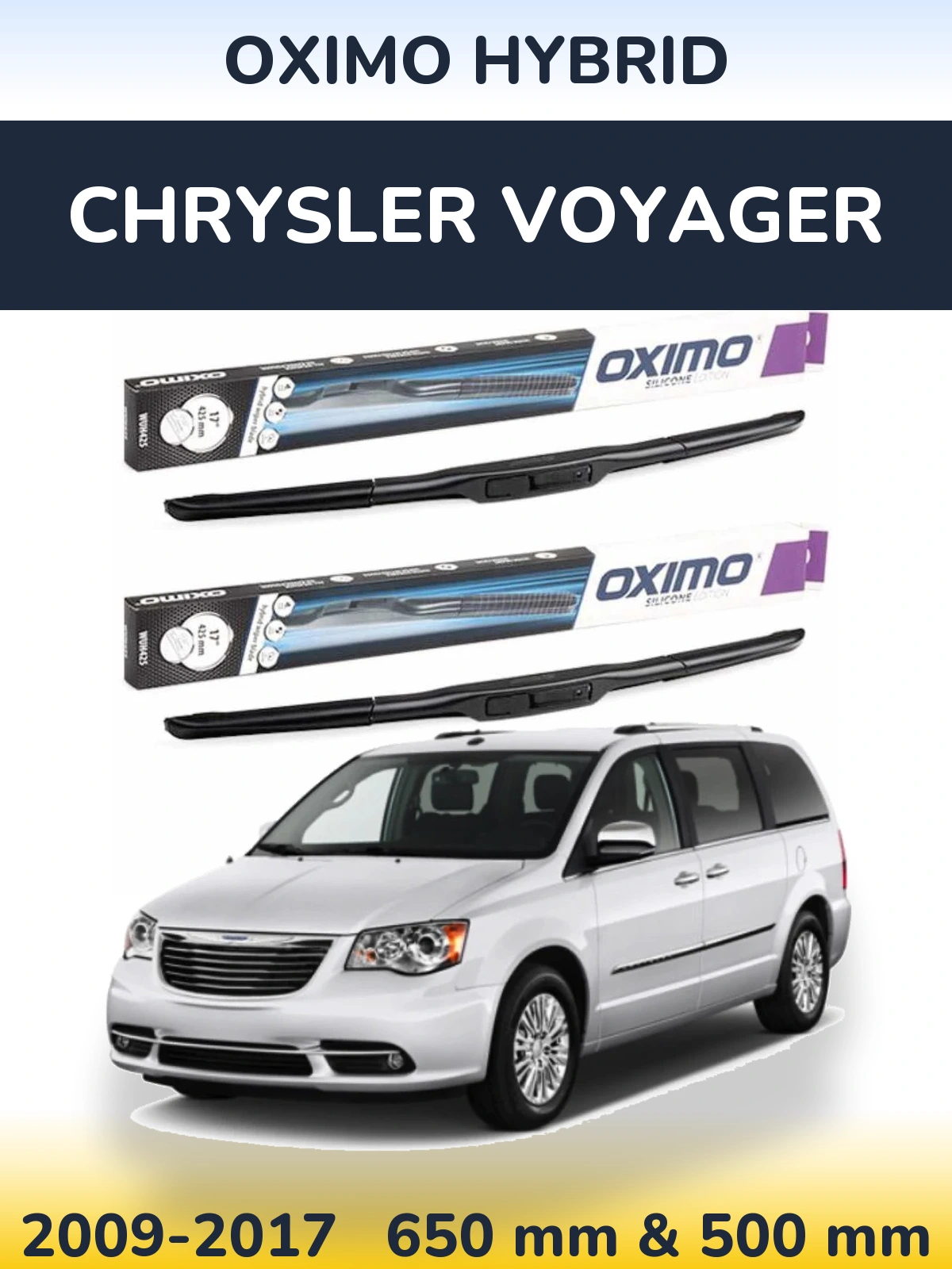 Front wiper blade set Oximo Hybrid 650 & 500 mm for Chrysler Voyager 2009-2017