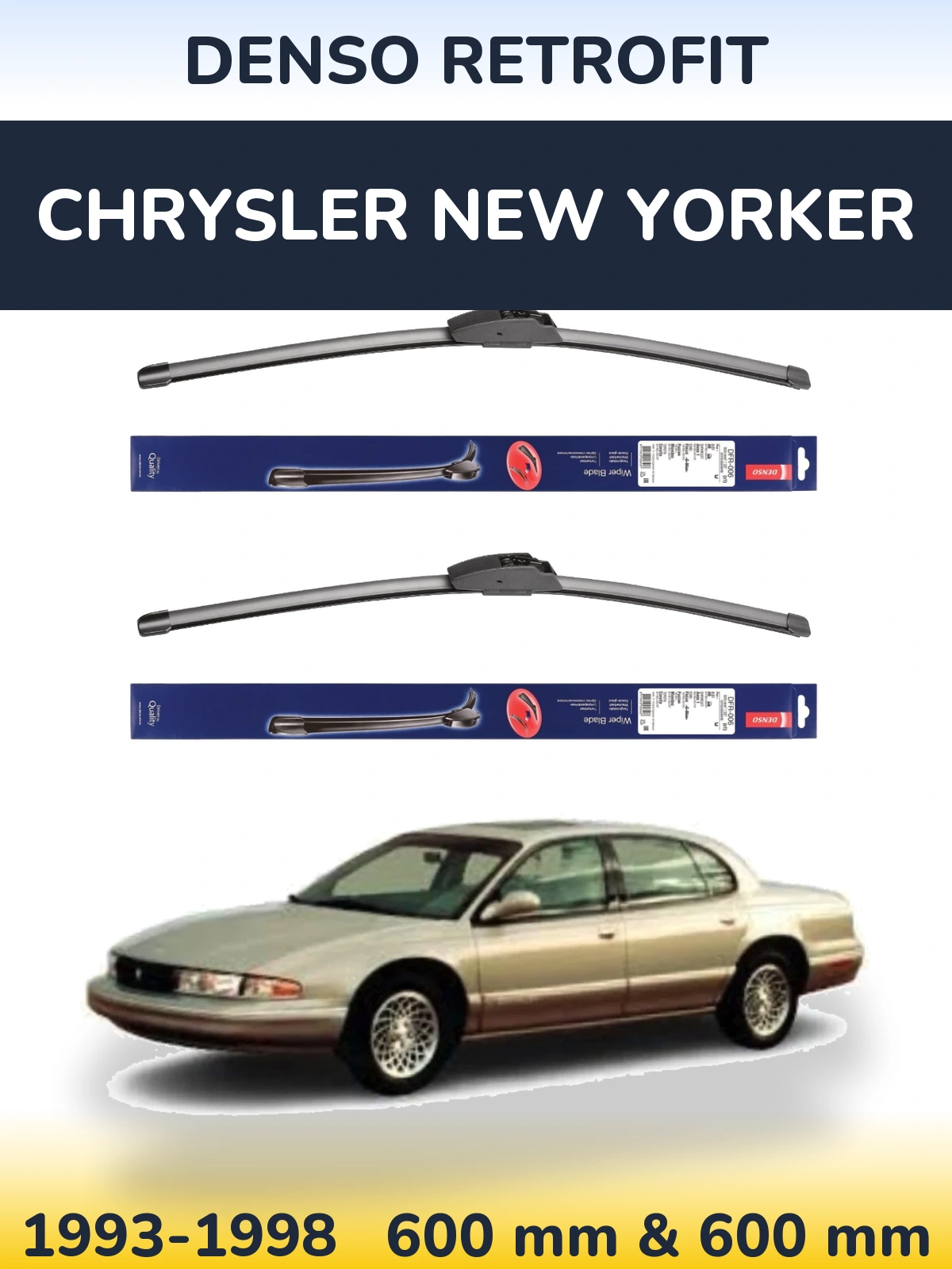 Front wiper blade set Denso Retrofit 600 & 600 mm for Chrysler New Yorker 1993-1998