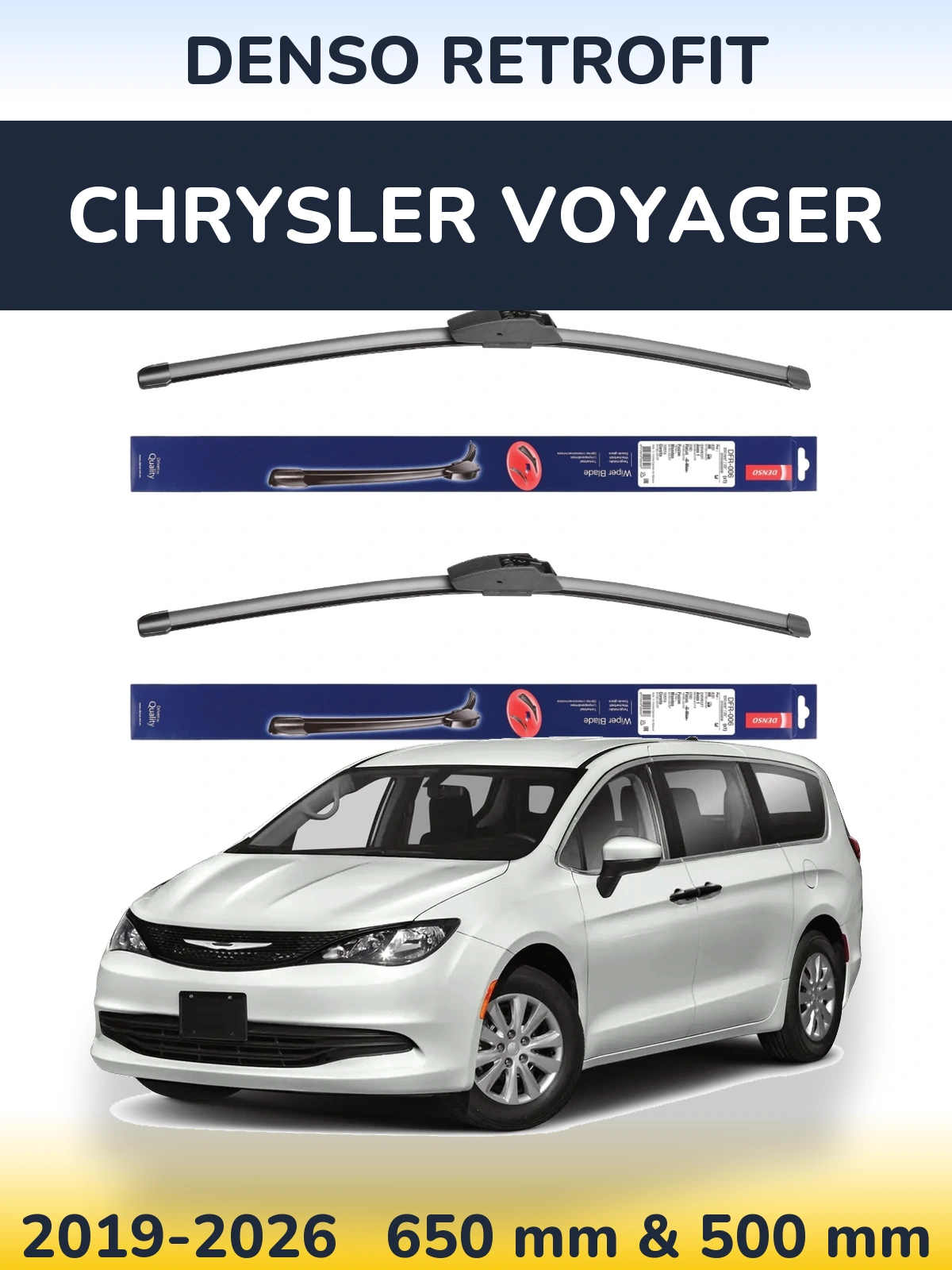 Front wiper blade set Denso Retrofit 650 & 500 mm for Chrysler Voyager 2019-2026