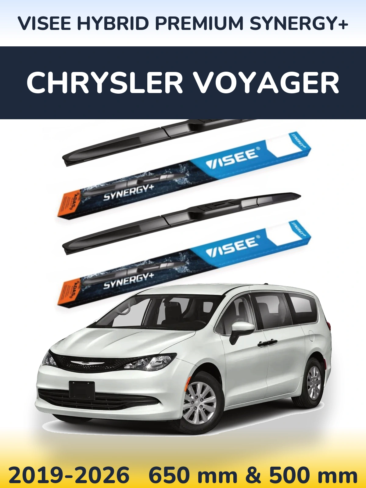 Комплект передних дворников VISEE HYBRID PREMIUM SYNERGY+ 650 & 500 мм для Chrysler Voyager 2019-2026