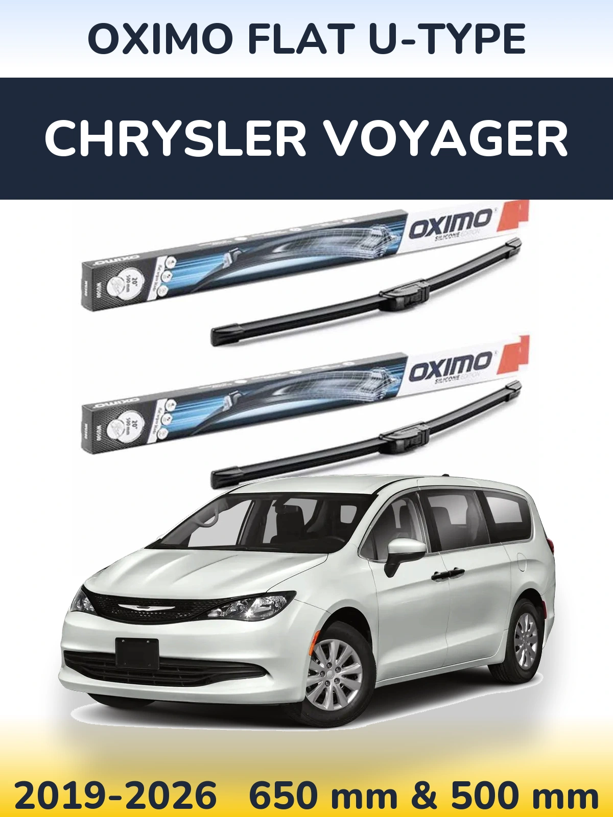 Комплект передніх щіток Oximo Flat U-type 650 & 500 мм для Chrysler Voyager 2019-2026