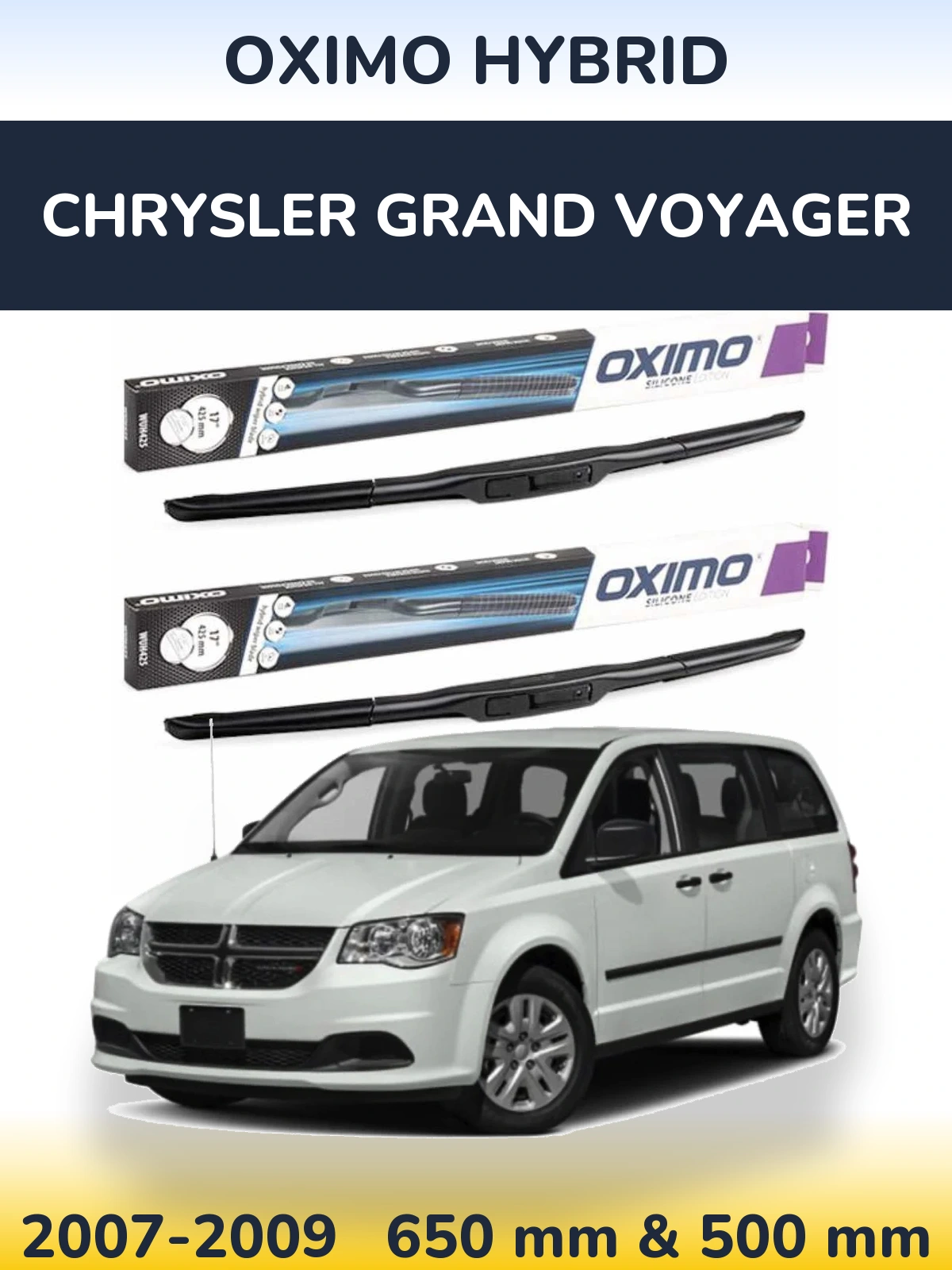 Комплект передних дворников Oximo Hybrid 650 & 500 мм для Chrysler Grand Voyager 2007-2009