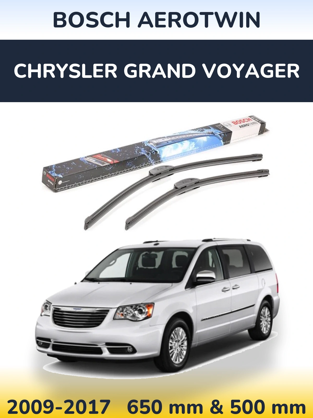 Front wiper blade set BOSCH AeroTwin 650 & 500 mm for Chrysler Grand Voyager 2009-2017