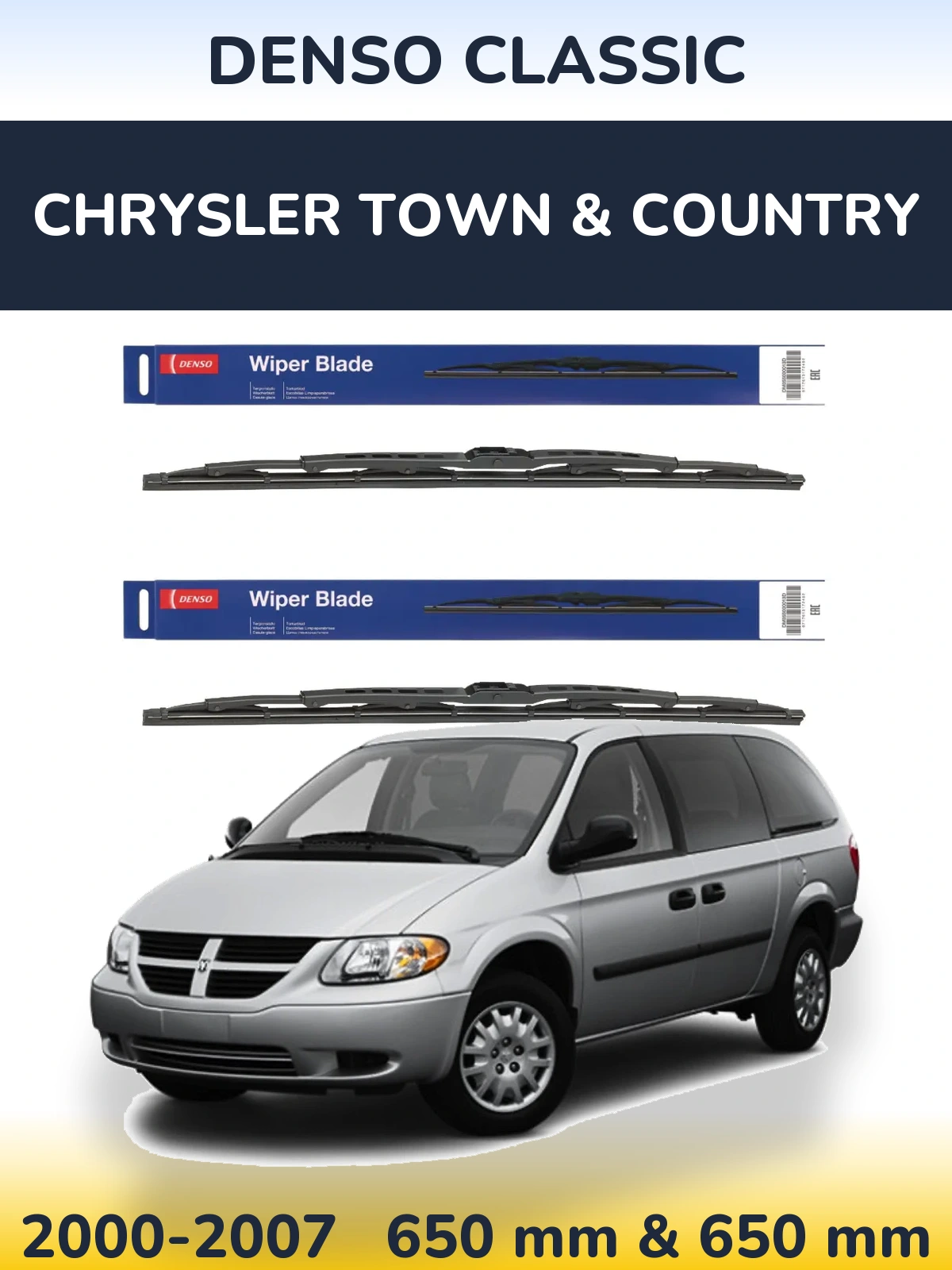 Front wiper blade set Denso Classic 650 & 650 mm for Chrysler Town & Country 2000-2007