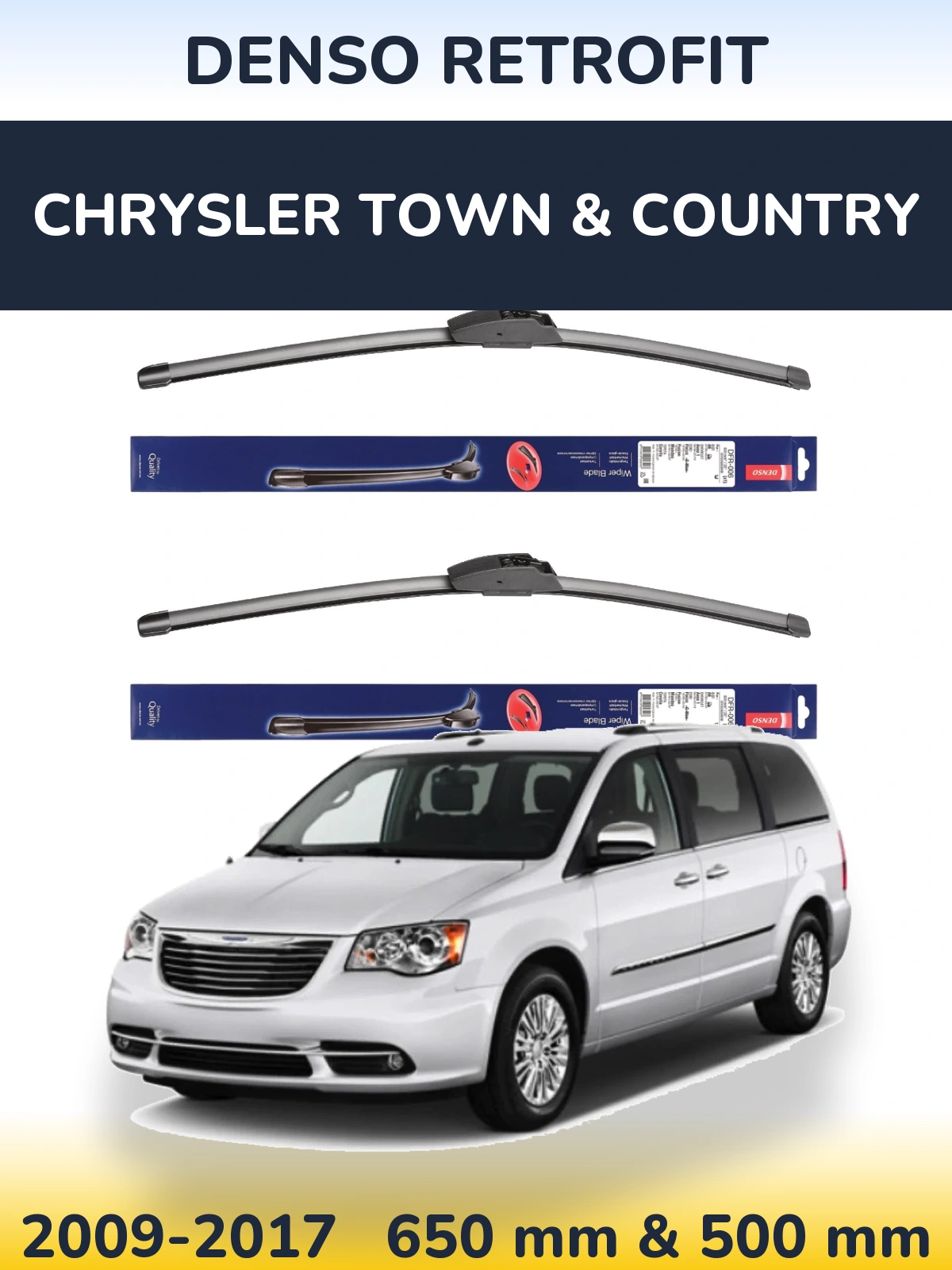 Комплект передніх щіток Denso Retrofit 650 & 500 мм для Chrysler Town & Country 2009-2017
