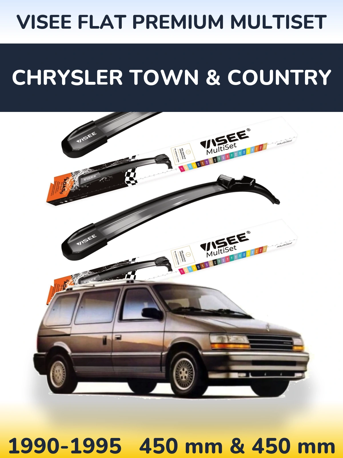 Front wiper blade set VISEE FLAT PREMIUM MultiSet 450 & 450 mm for Chrysler Town & Country 1990-1995
