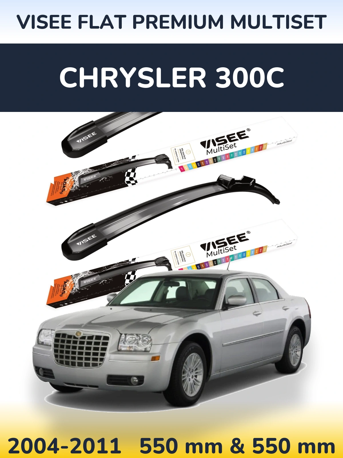 Front wiper blade set VISEE FLAT PREMIUM MultiSet 550 & 550 mm for Chrysler 300C 2004-2011