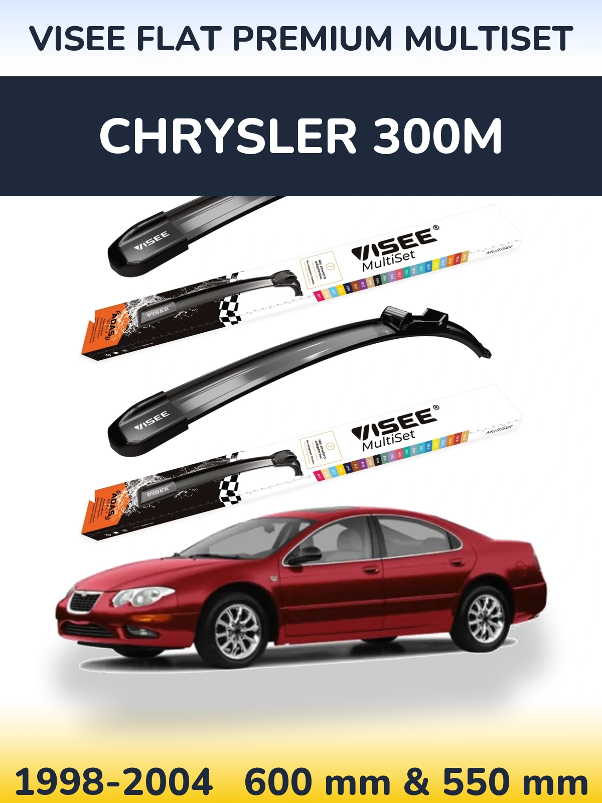 Front wiper blade set VISEE FLAT PREMIUM MultiSet 600 & 550 mm for Chrysler 300M 1998-2004