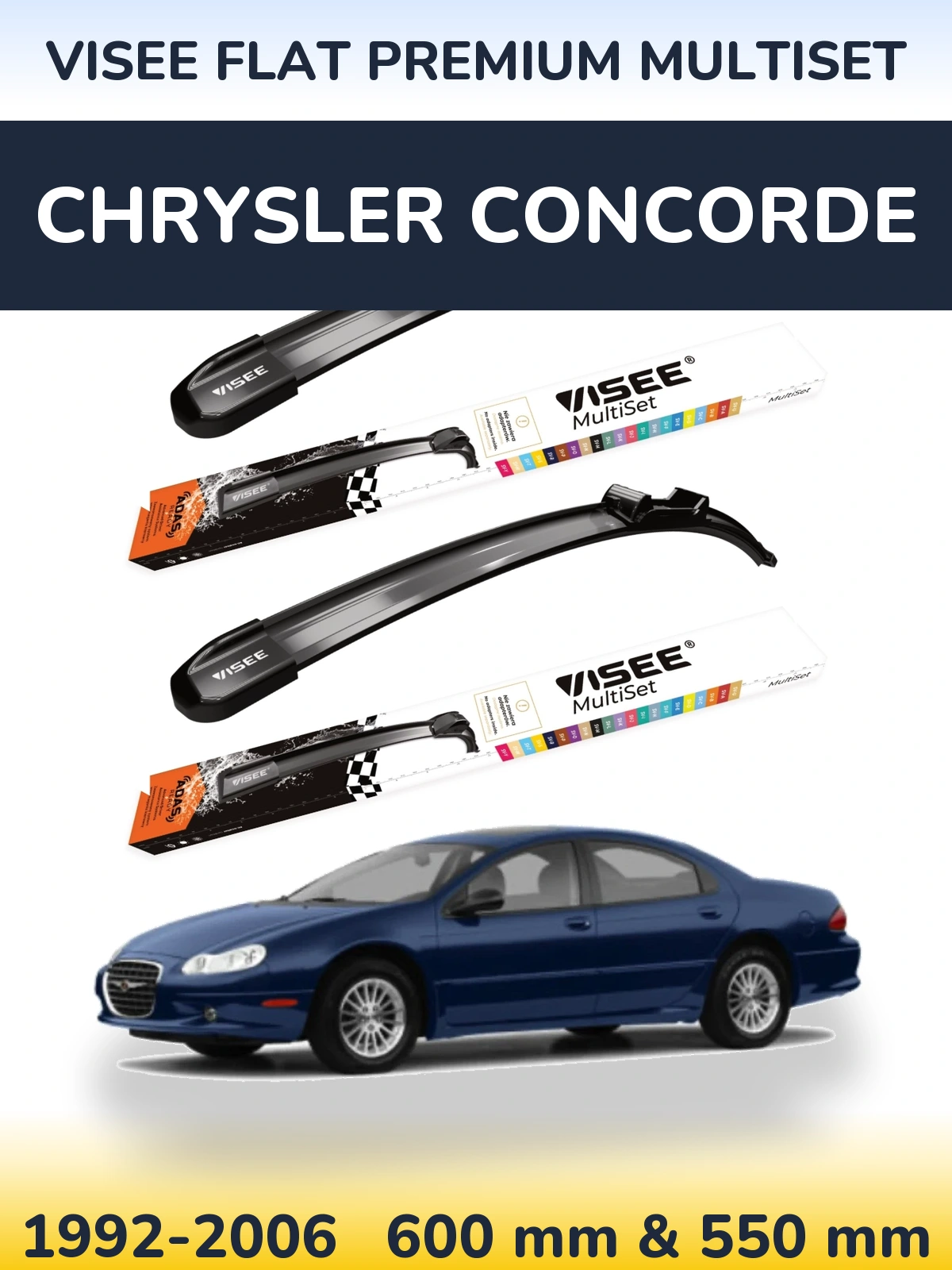 Front wiper blade set VISEE FLAT PREMIUM MultiSet 600 & 550 mm for Chrysler Concorde 1992-2006