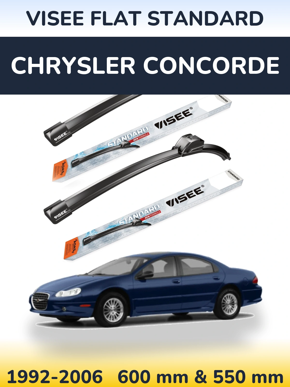 Front wiper blade set VISEE FLAT STANDARD 600 & 550 mm for Chrysler Concorde 1992-2006