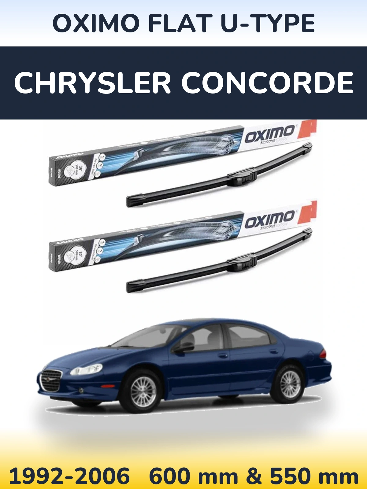 Front wiper blade set Oximo Flat U-type 600 & 550 mm for Chrysler Concorde 1992-2006