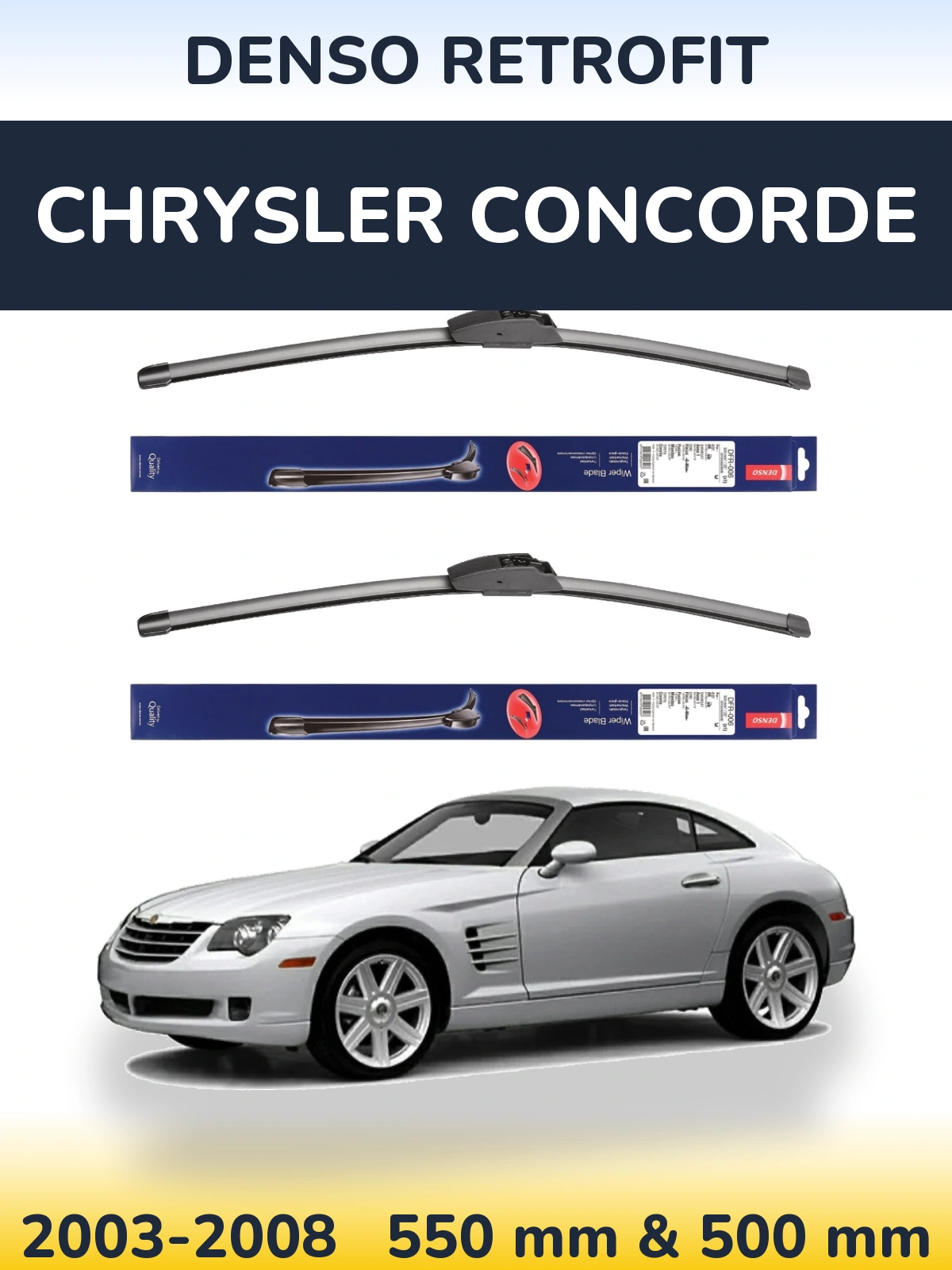 Front wiper blade set Denso Retrofit 550 & 500 mm for Chrysler Concorde 2003-2008