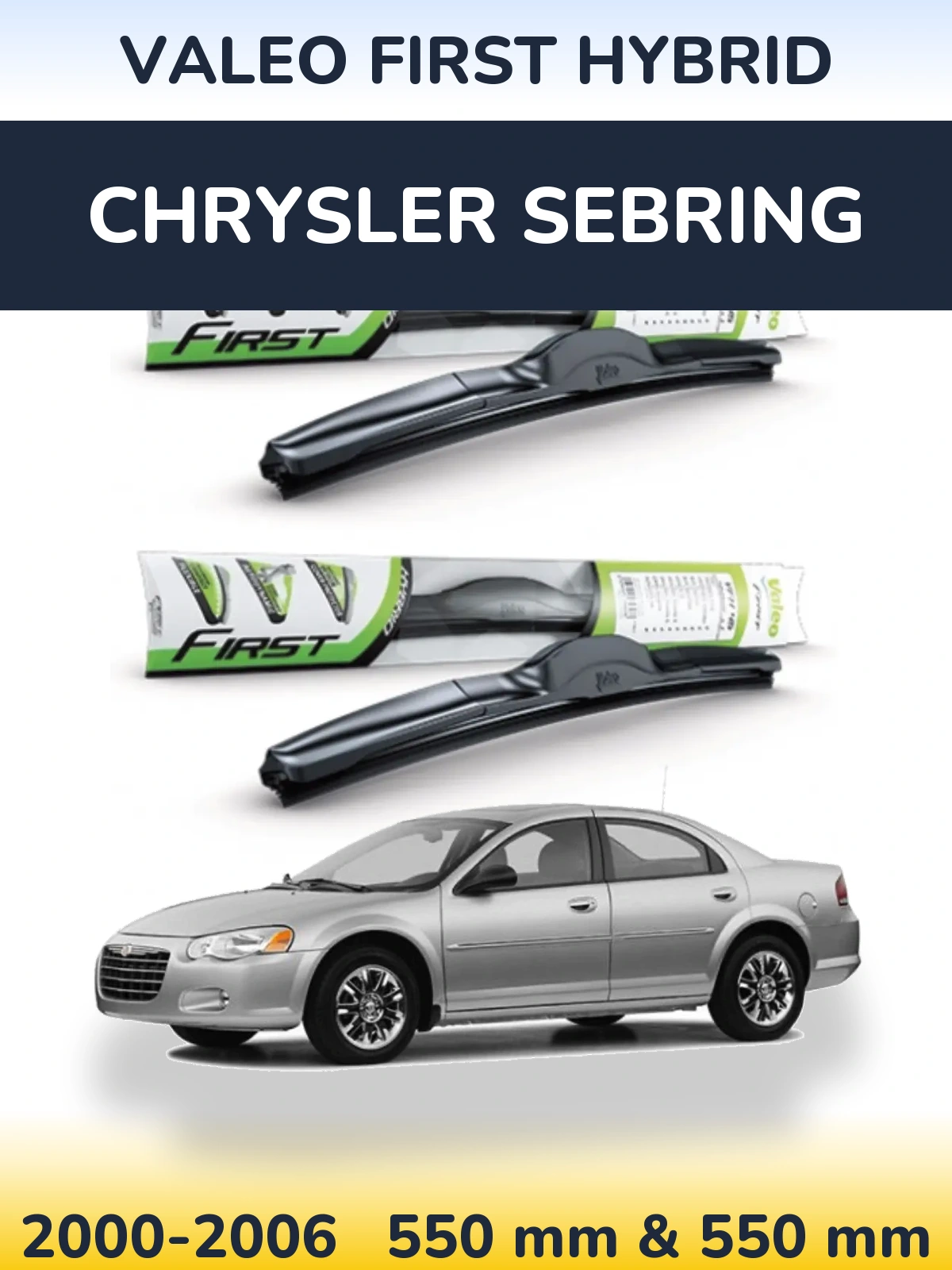 Front wiper blade set Valeo First Hybrid 550 & 550 mm for Chrysler Sebring 2000-2006