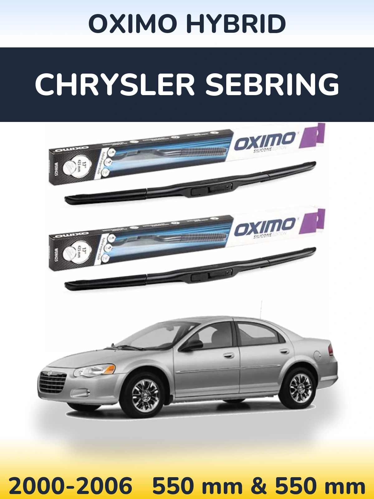 Front wiper blade set Oximo Hybrid 550 & 550 mm for Chrysler Sebring 2000-2006