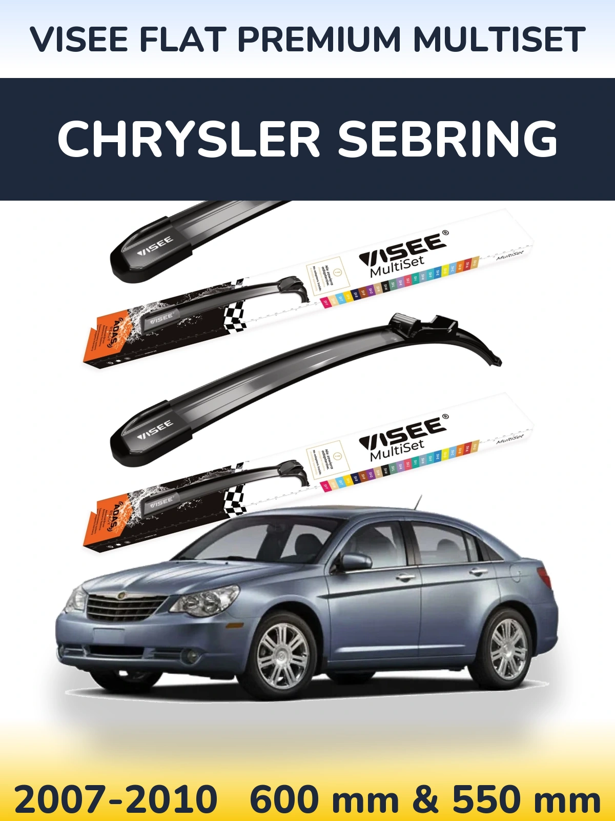 Front wiper blade set VISEE FLAT PREMIUM MultiSet 600 & 550 mm for Chrysler Sebring 2007-2010