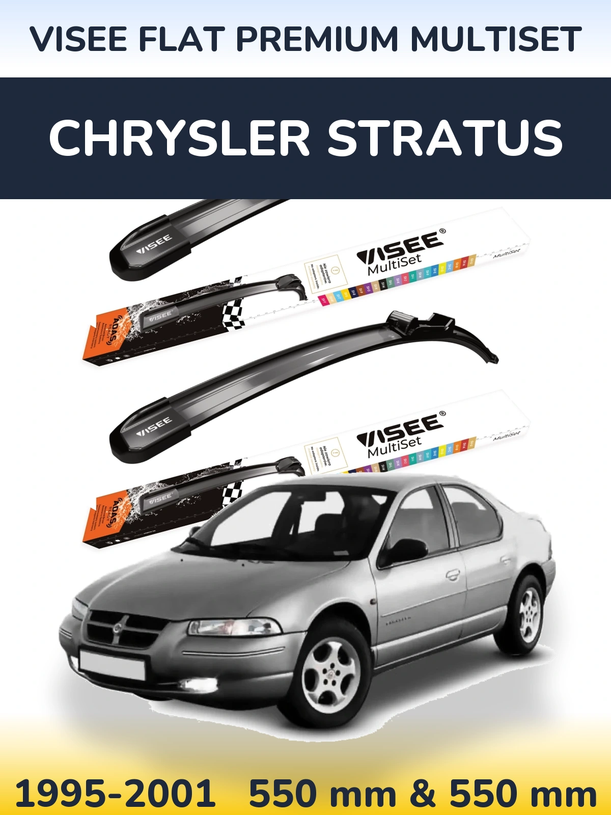 Front wiper blade set VISEE FLAT PREMIUM MultiSet 550 & 550 mm for Chrysler Stratus 1995-2001