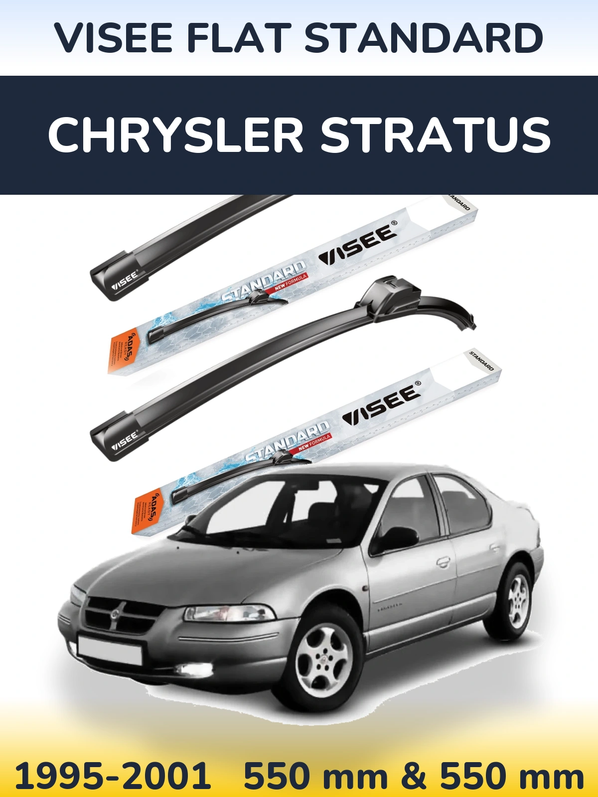 Front wiper blade set VISEE FLAT STANDARD 550 & 550 mm for Chrysler Stratus 1995-2001