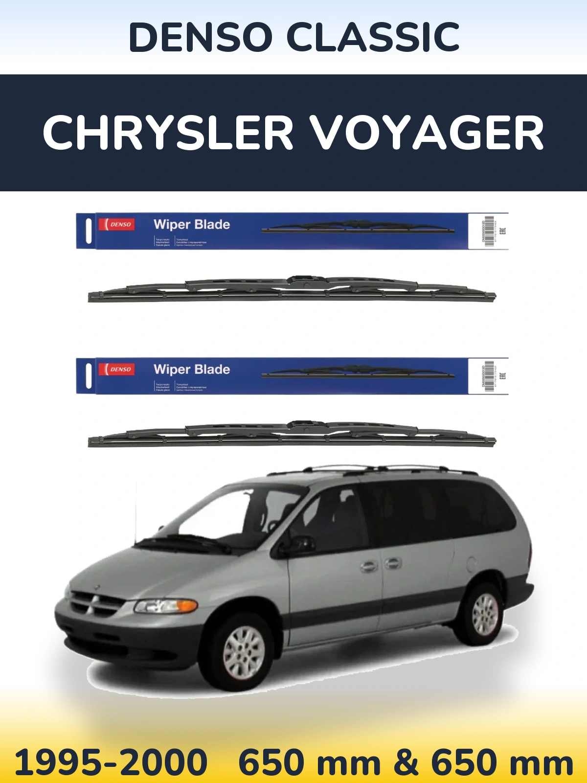 Front wiper blade set Denso Classic 650 & 650 mm for Chrysler Voyager 1995-2000