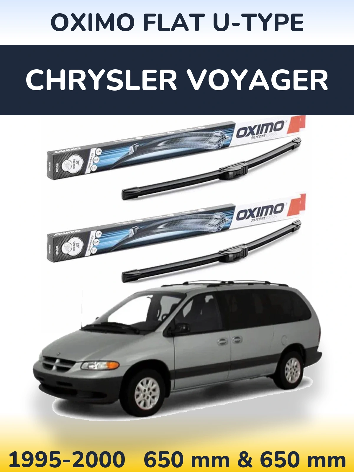 Комплект передних дворников Oximo Flat U-type 650 & 650 мм для Chrysler Voyager 1995-2000