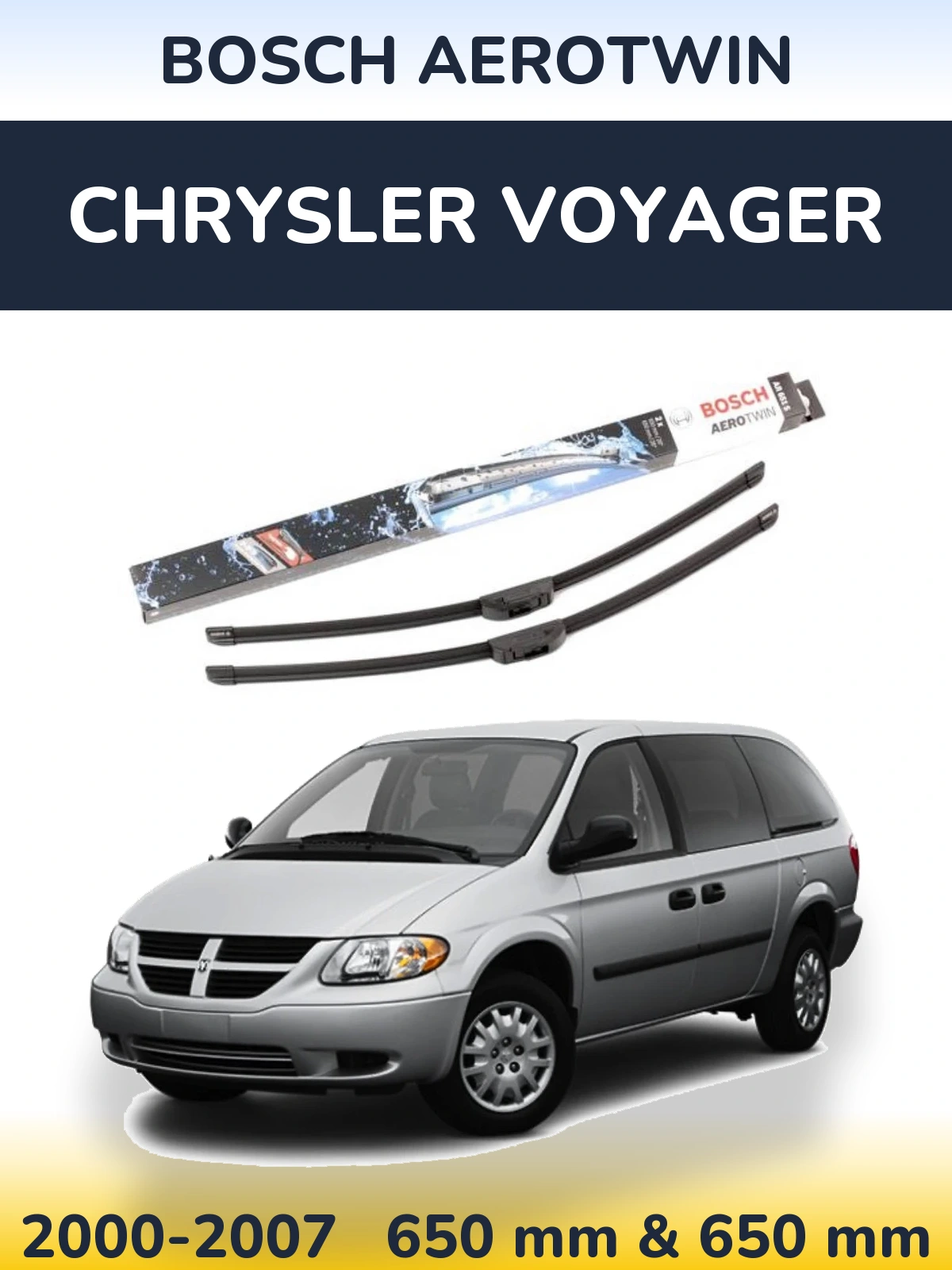 Front wiper blade set BOSCH AeroTwin 650 & 650 mm for Chrysler Voyager 2000-2007