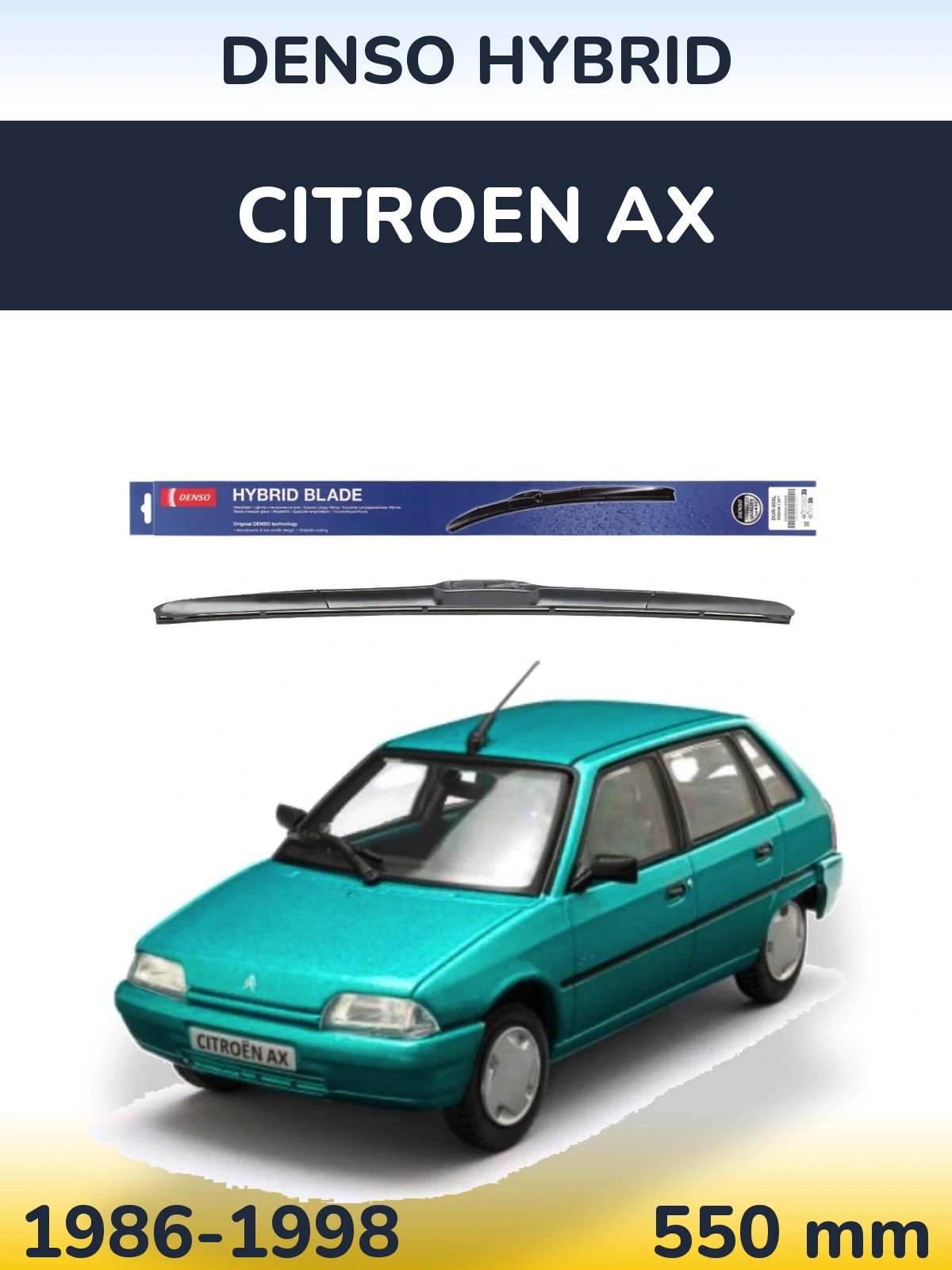Front wiper blade Denso Hybrid 550 mm for Citroen AX 1986-1998