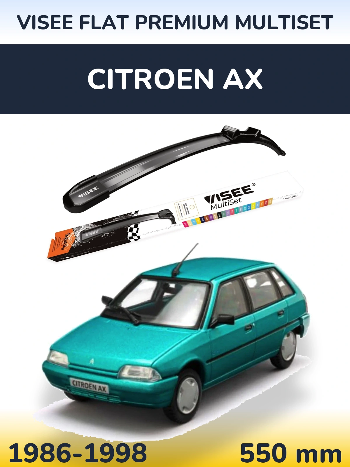 Front wiper blade VISEE FLAT PREMIUM MultiSet 550 mm for Citroen AX 1986-1998