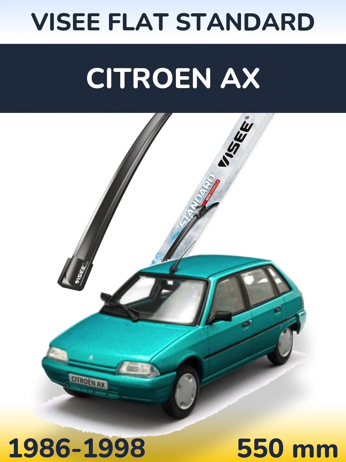Front wiper blade VISEE FLAT STANDARD 550 mm for Citroen AX 1986-1998