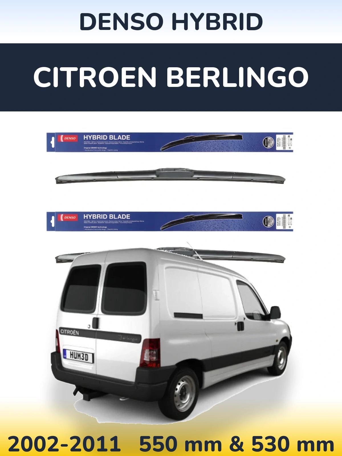 Front wiper blade set Denso Hybrid 550 & 530 mm for Citroen Berlingo 2002-2011