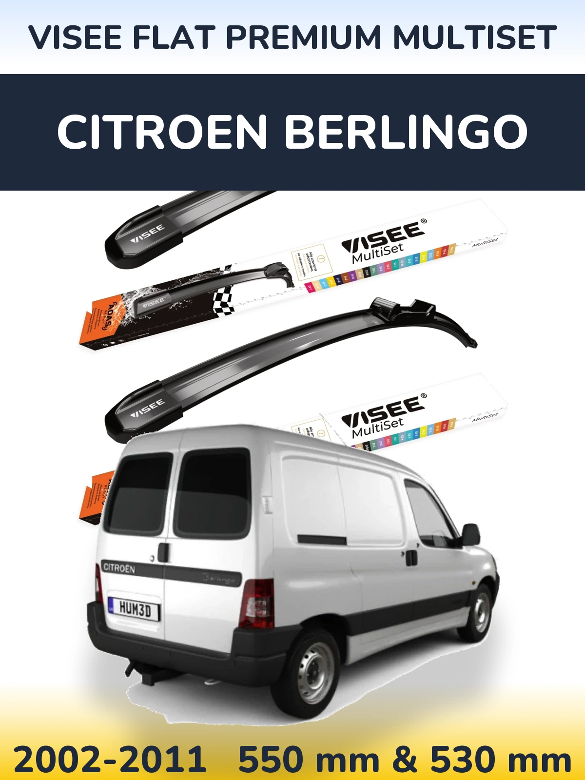 Комплект передніх щіток VISEE FLAT PREMIUM MultiSet 550 & 530 мм для Citroen Berlingo 2002-2011