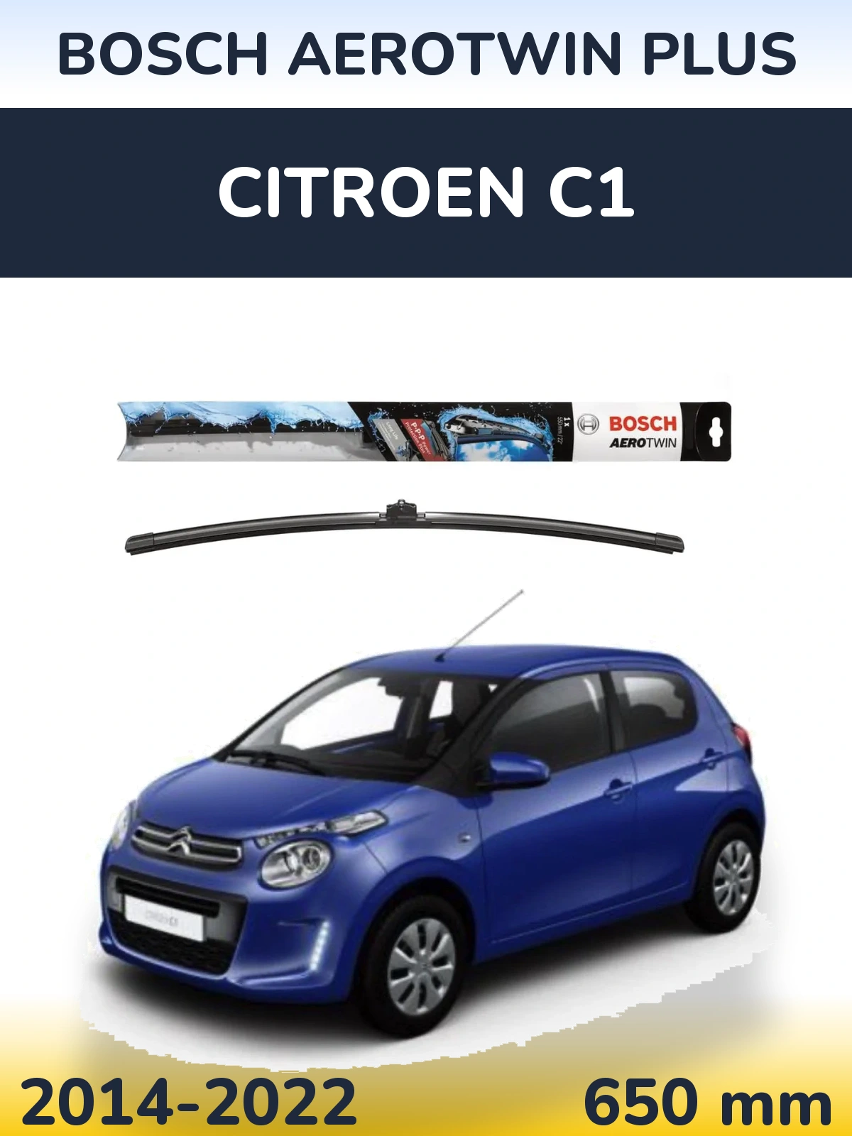 Передня щітка BOSCH AeroTwin Plus 650 мм для Citroen C1 2014-2022