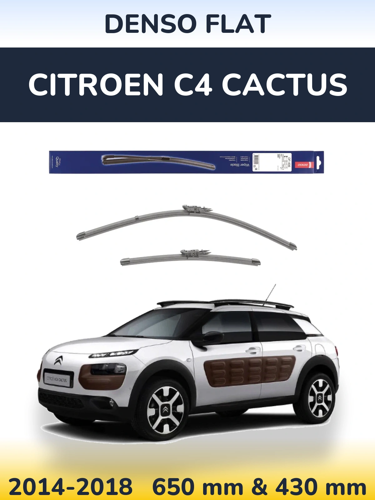 Front wiper blade set Denso Flat 650 & 430 mm for Citroen C4 Cactus 2014-2018