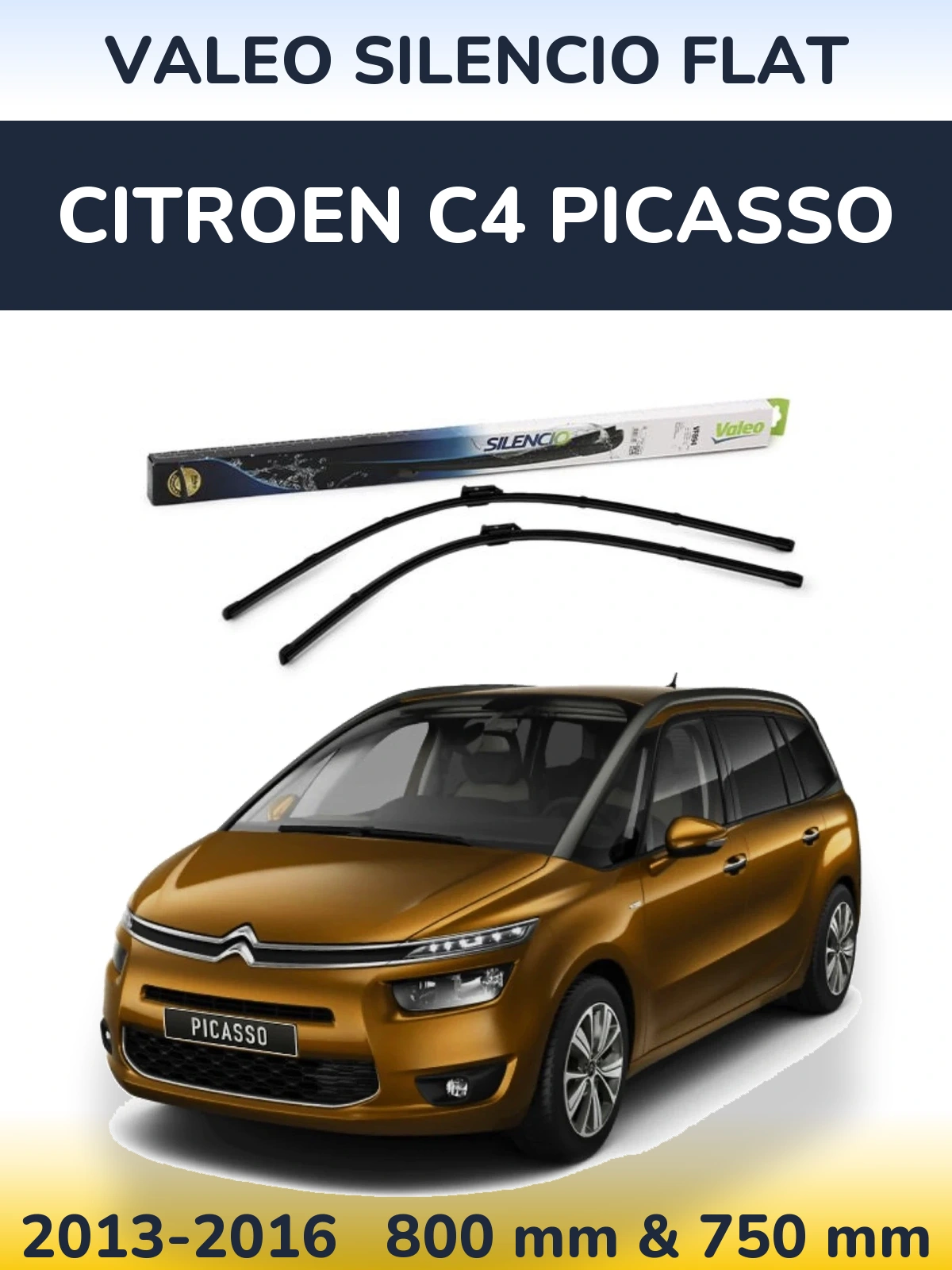 Комплект передніх щіток Valeo Silencio Flat 800 & 750 мм для Citroen C4 Picasso 2013-2016