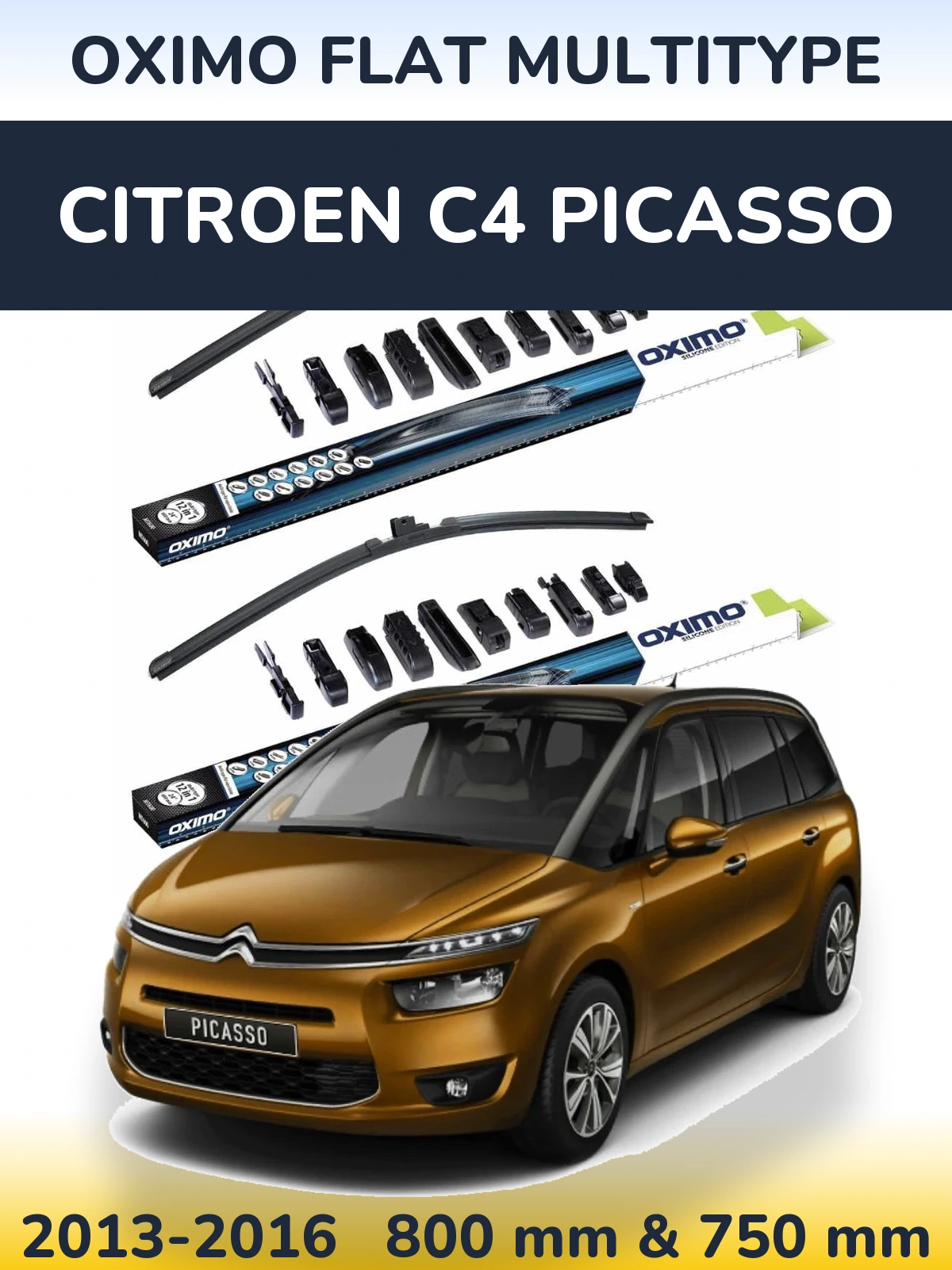Front wiper blade set Oximo Flat MultiTipoe 800 & 750 mm for Citroen C4 Picasso 2013-2016