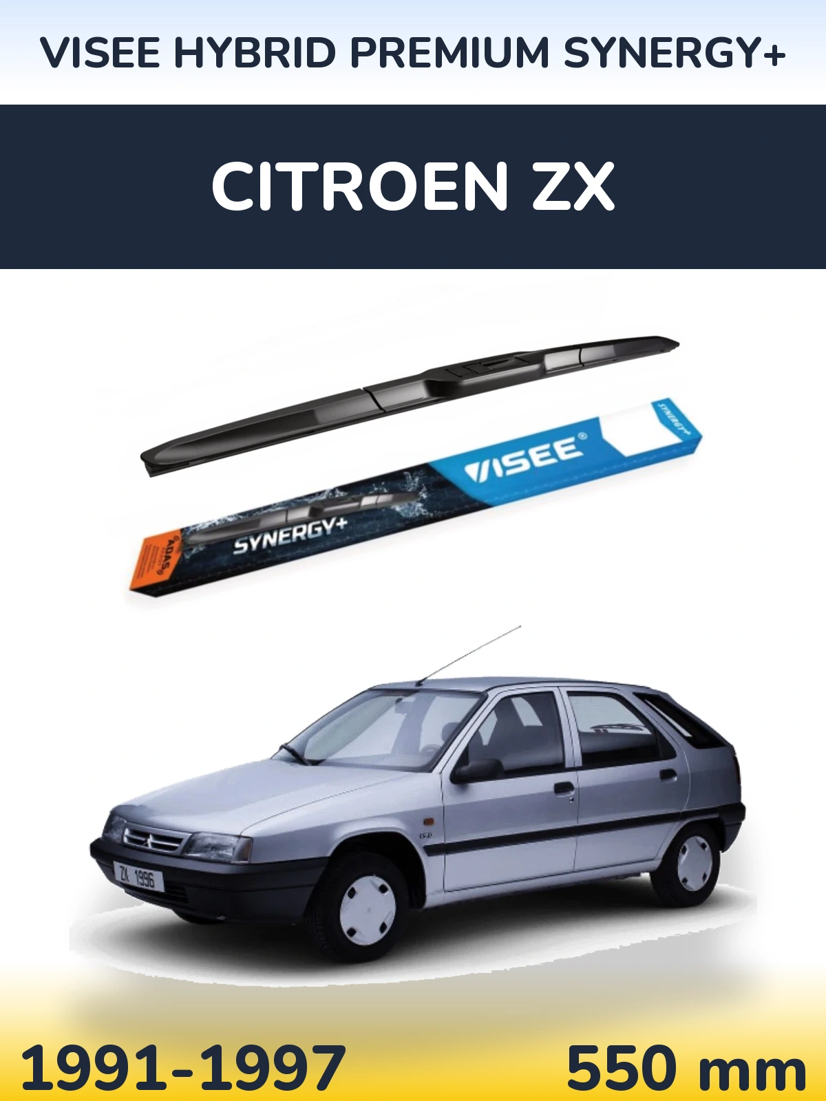 Front wiper blade VISEE HYBRID PREMIUM SYNERGY+ 550 mm for Citroen ZX 1991-1997