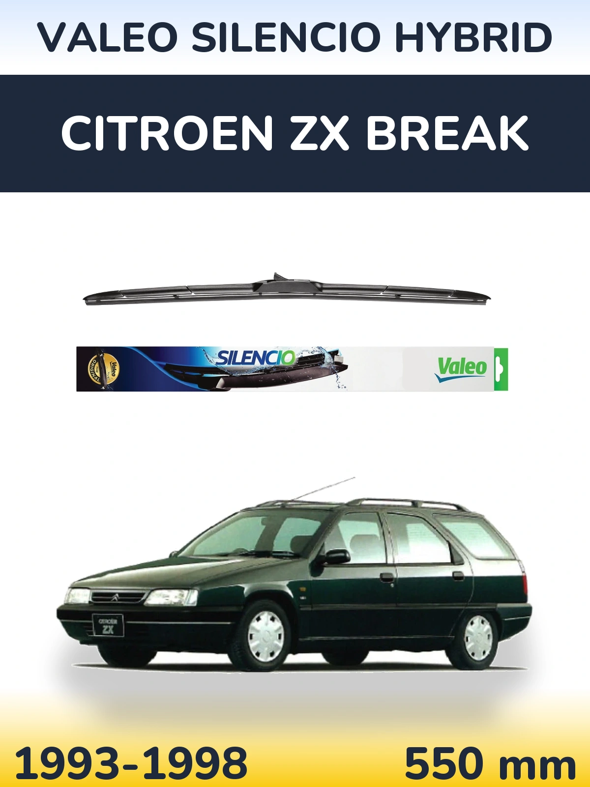 Front wiper blade Valeo Silencio Hybrid 550 mm for Citroen ZX Break 1993-1998