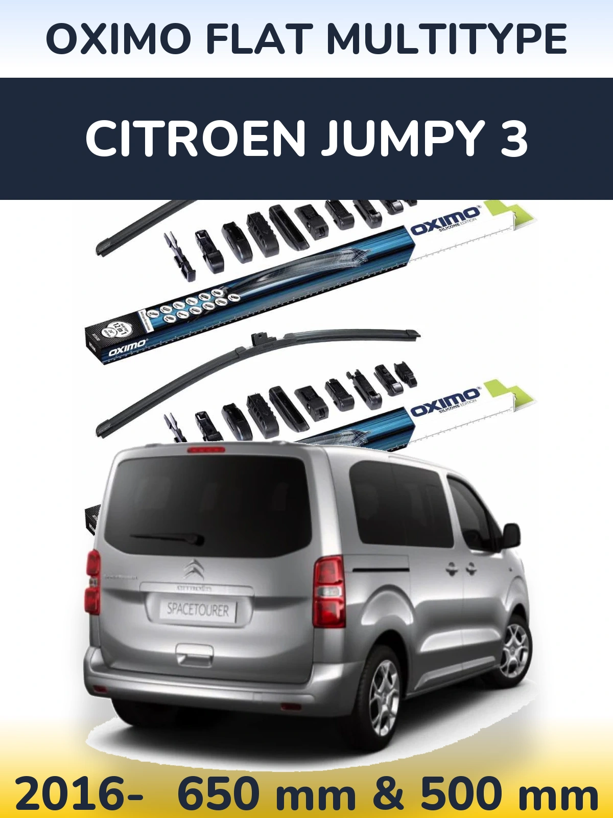 Front wiper blade set Oximo Flat MultiTipoe 650 & 500 mm for Citroen Jumpy 3 2016-2026