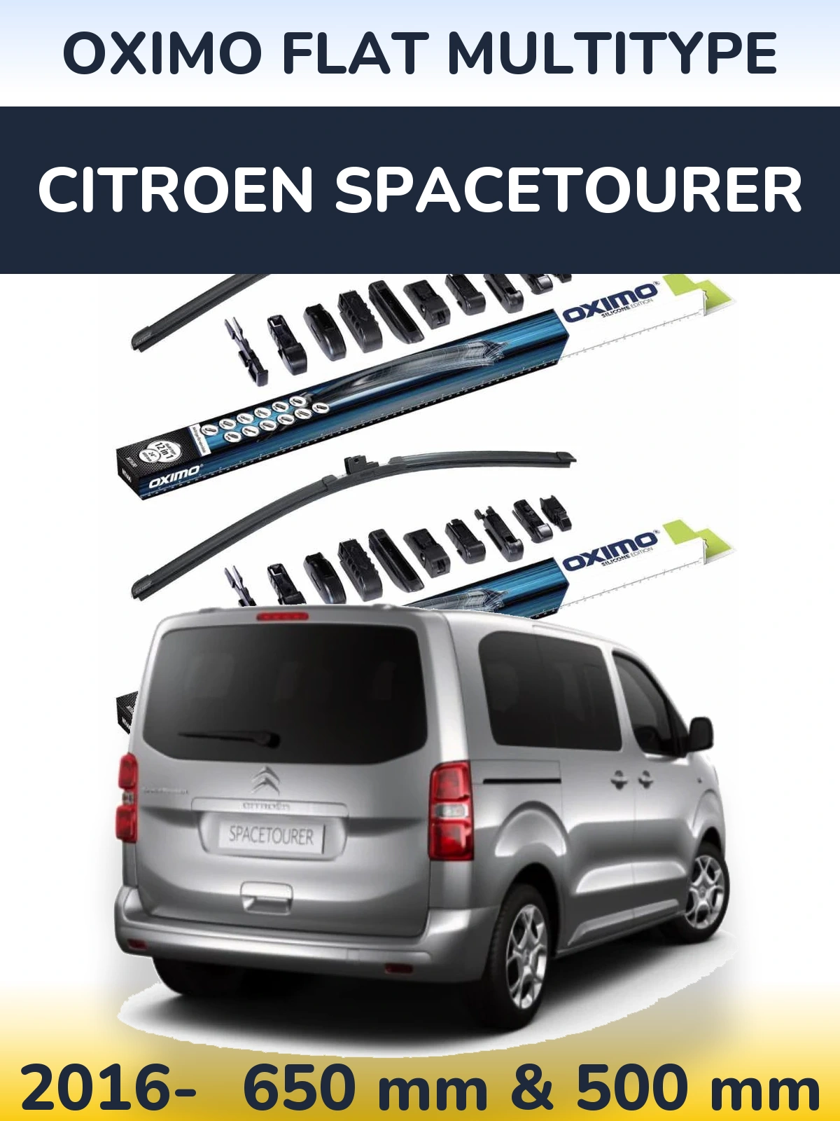 Front wiper blade set Oximo Flat MultiTipoe 650 & 500 mm for Citroen SpaceTourer 2016-2026